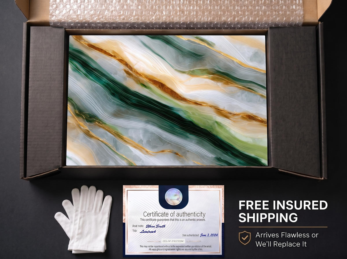 Emerald Vein Crystal Acrylic Wall Art, Green Gold Statement Piece for Med Spa Office
