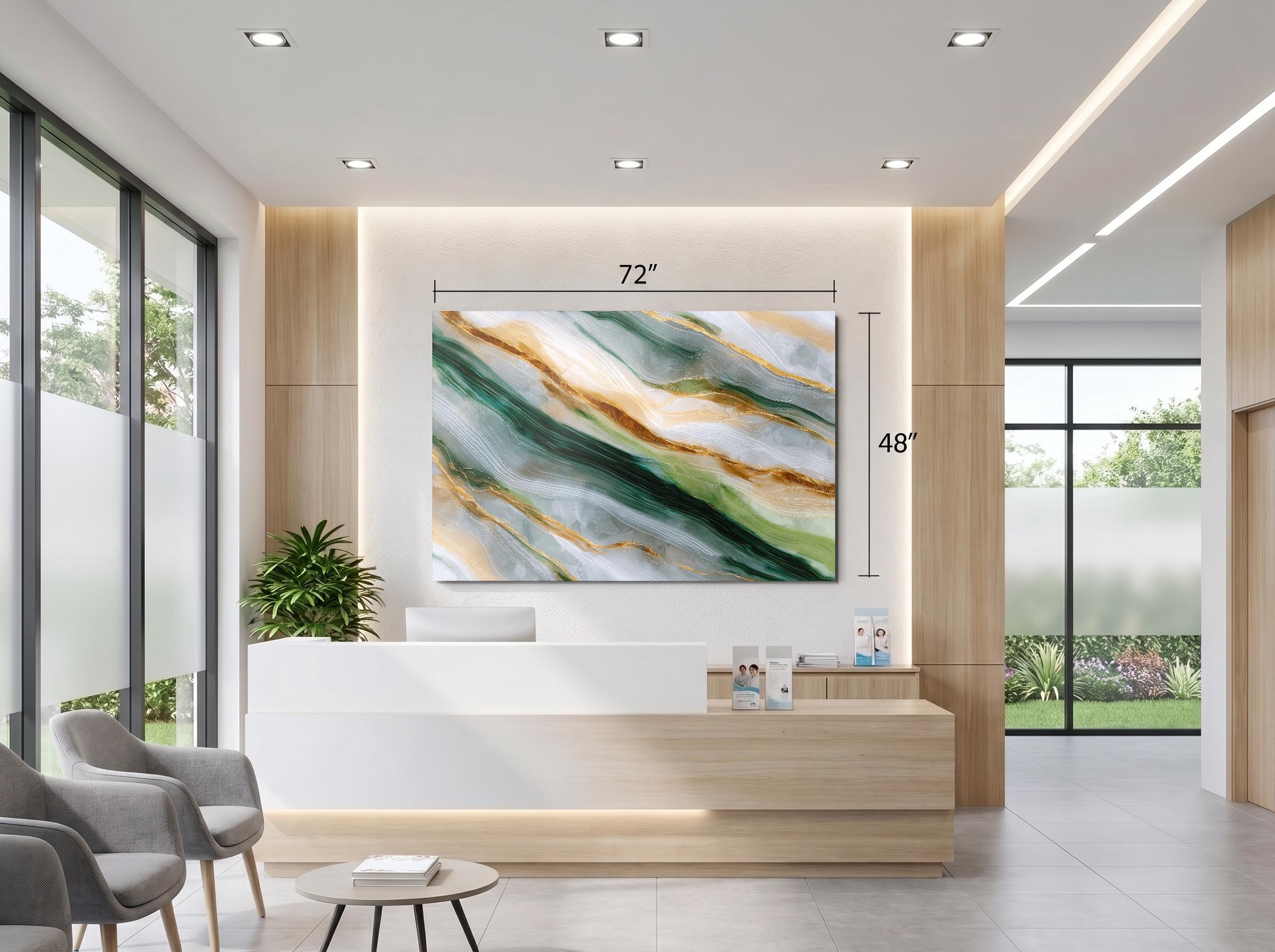 Emerald Vein Crystal Acrylic Wall Art, Green Gold Statement Piece for Med Spa Office