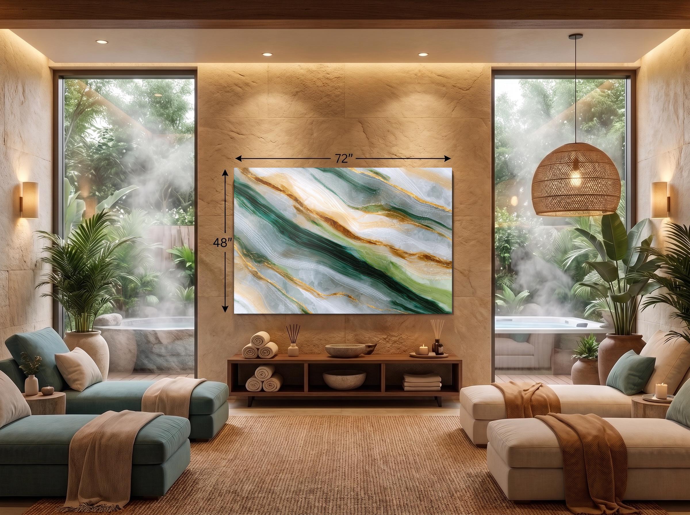 Emerald Vein Crystal Acrylic Wall Art, Green Gold Statement Piece for Med Spa Office