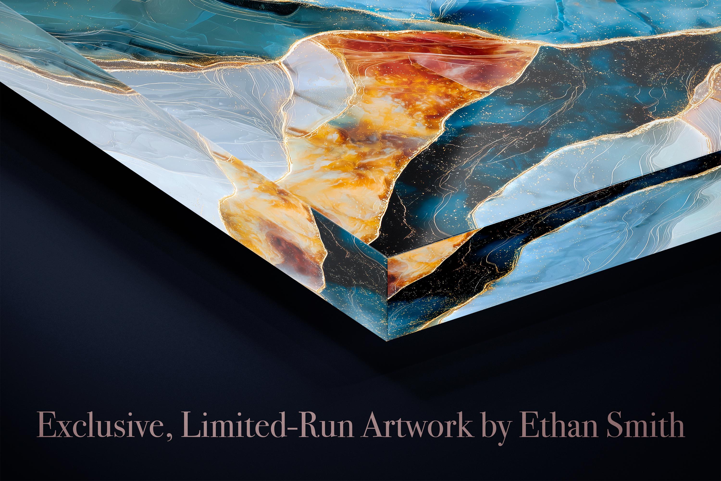 Cobalt Emberline Blue Gold Mineral Abstract Crystal AcrylGlass Wall Art, Modern Luxury Artwork