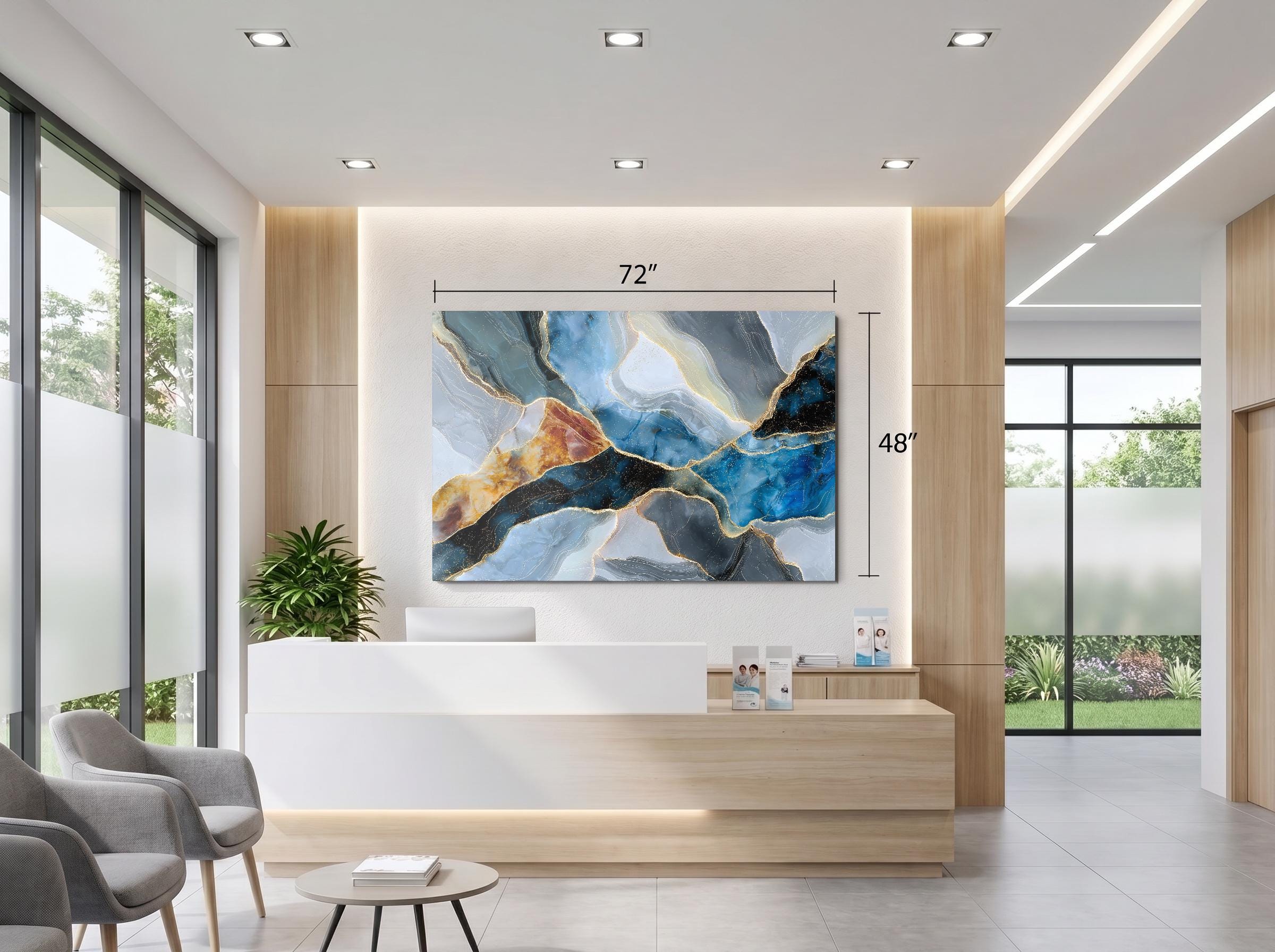 Cobalt Emberline Blue Gold Mineral Abstract Crystal AcrylGlass Wall Art, Modern Luxury Artwork