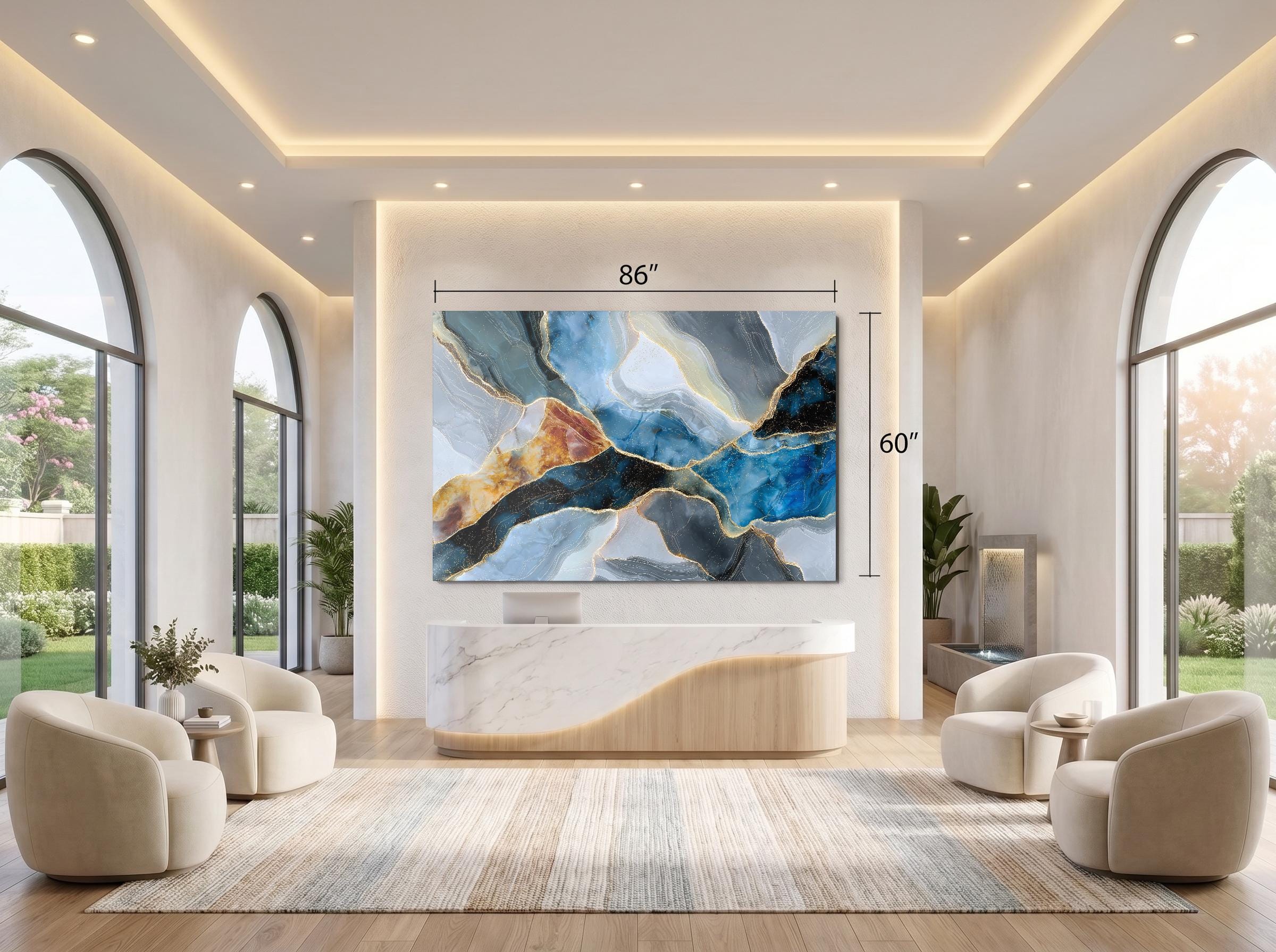 Cobalt Emberline Blue Gold Mineral Abstract Crystal AcrylGlass Wall Art, Modern Luxury Artwork