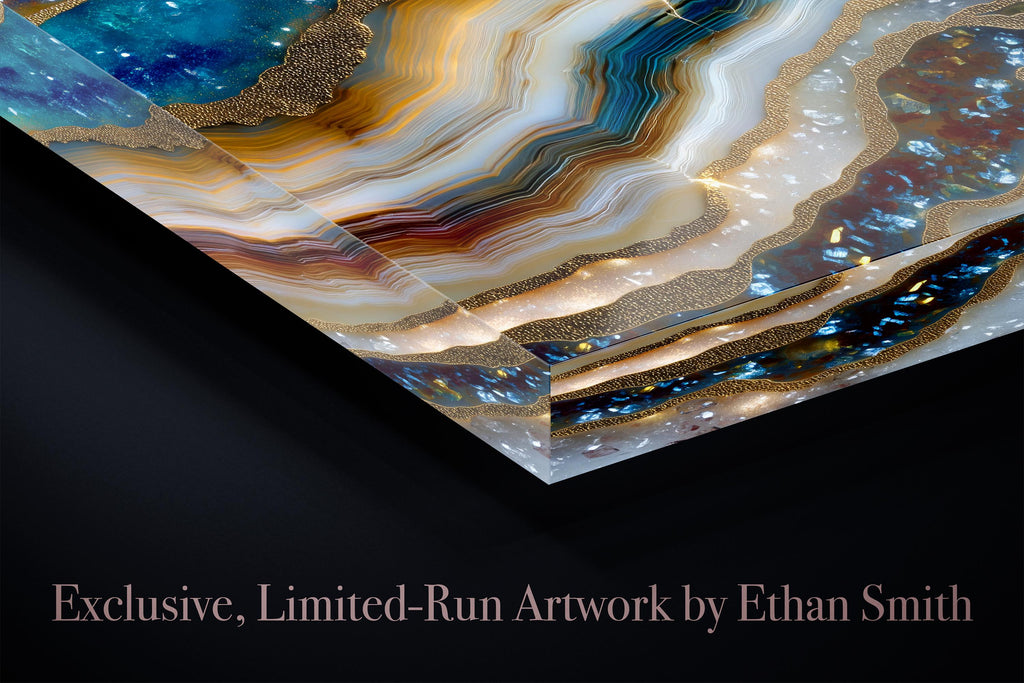 Aurean Strata Crystal Acrylic Wall Art, Amber Gold Mineral Artwork, Luxury Living Room Decor