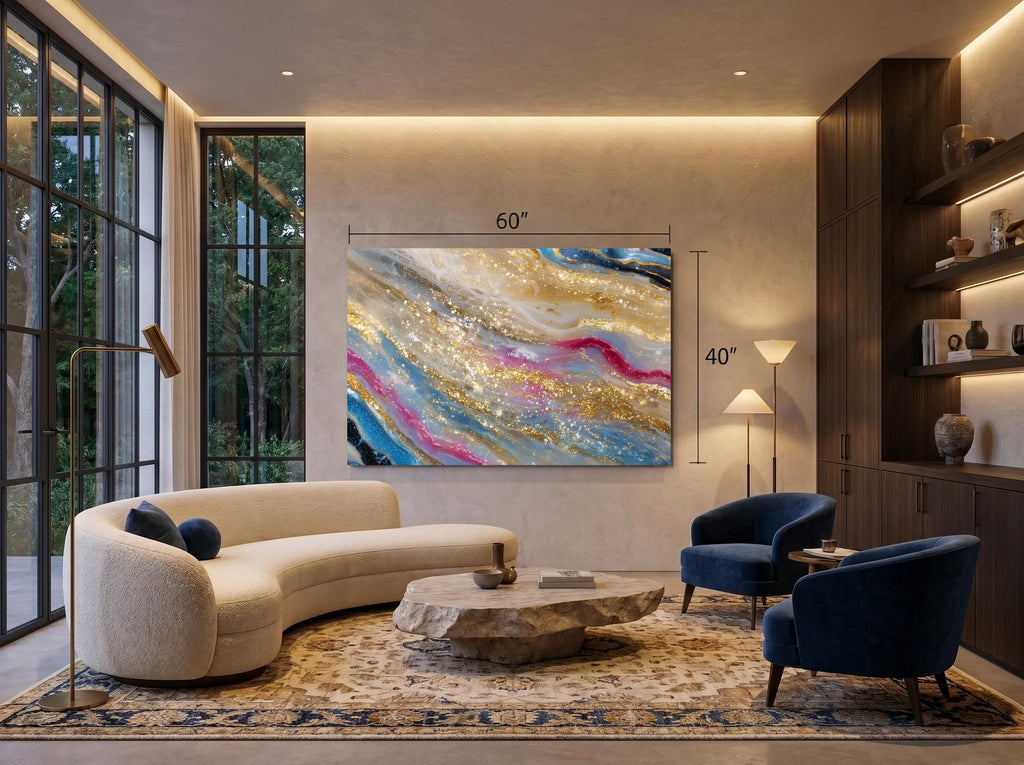 Geode Solivelle Crystal AcrylGlass Wall Art, Champagne Glitter Geode Decor for Modern Interiors