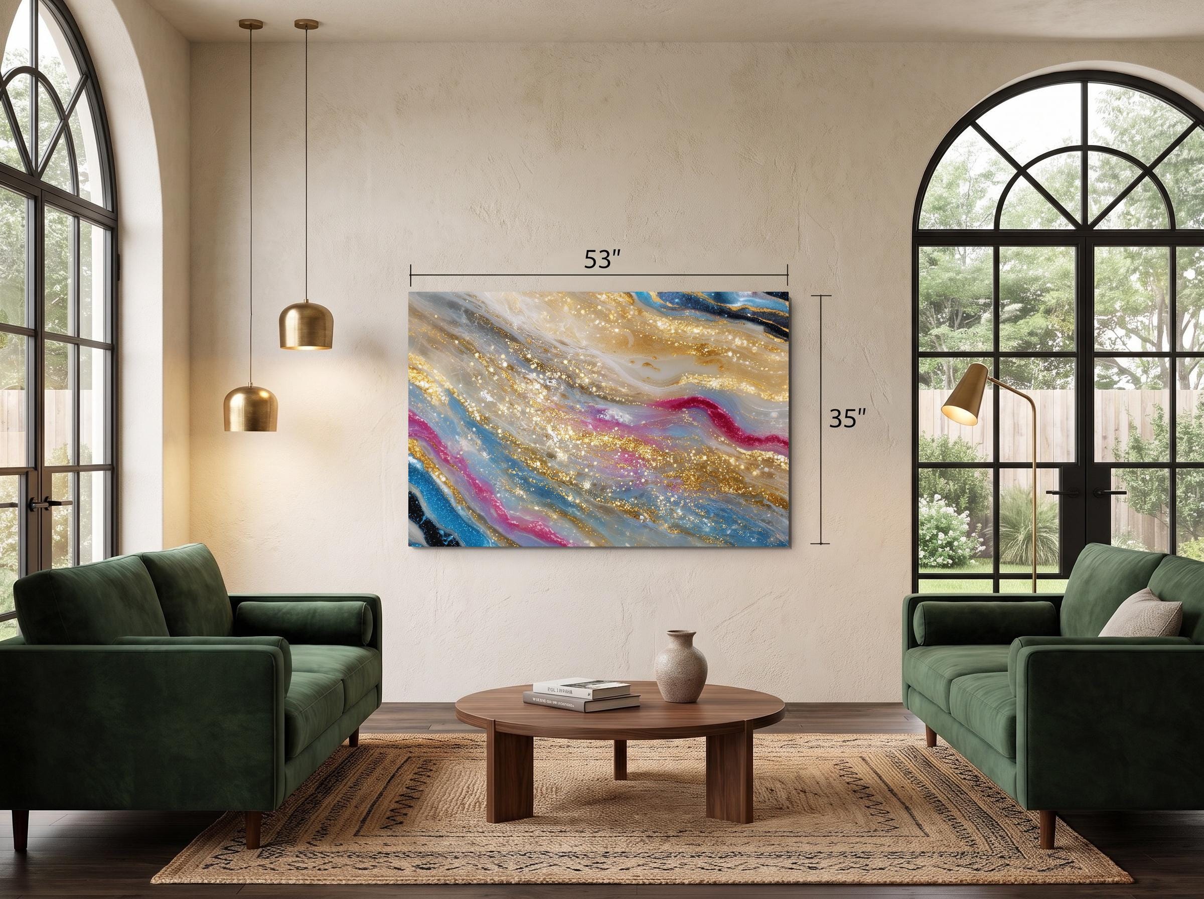 Geode Solivelle Crystal AcrylGlass Wall Art, Champagne Glitter Geode Decor for Modern Interiors