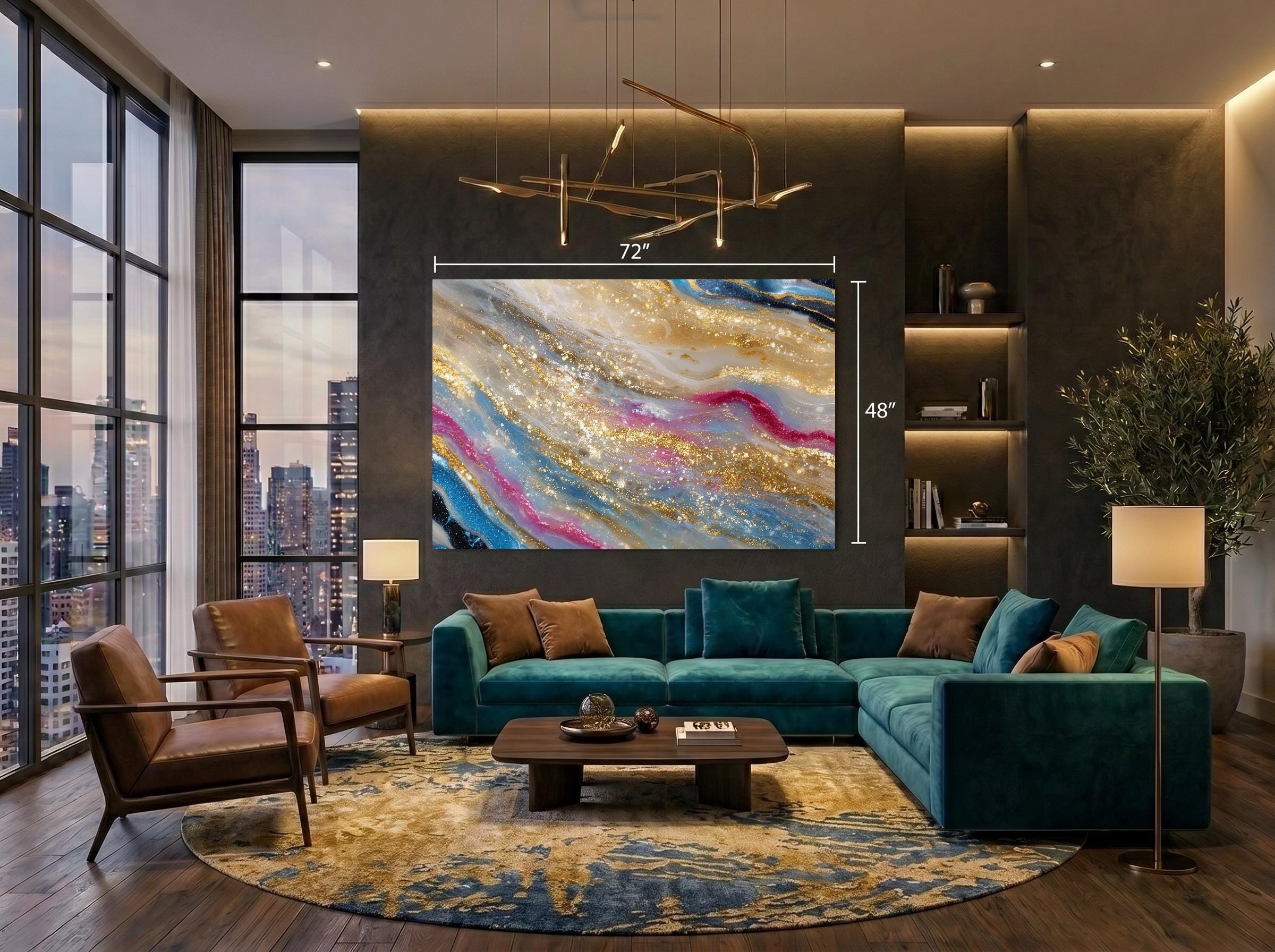 Geode Solivelle Crystal AcrylGlass Wall Art, Champagne Glitter Geode Decor for Modern Interiors