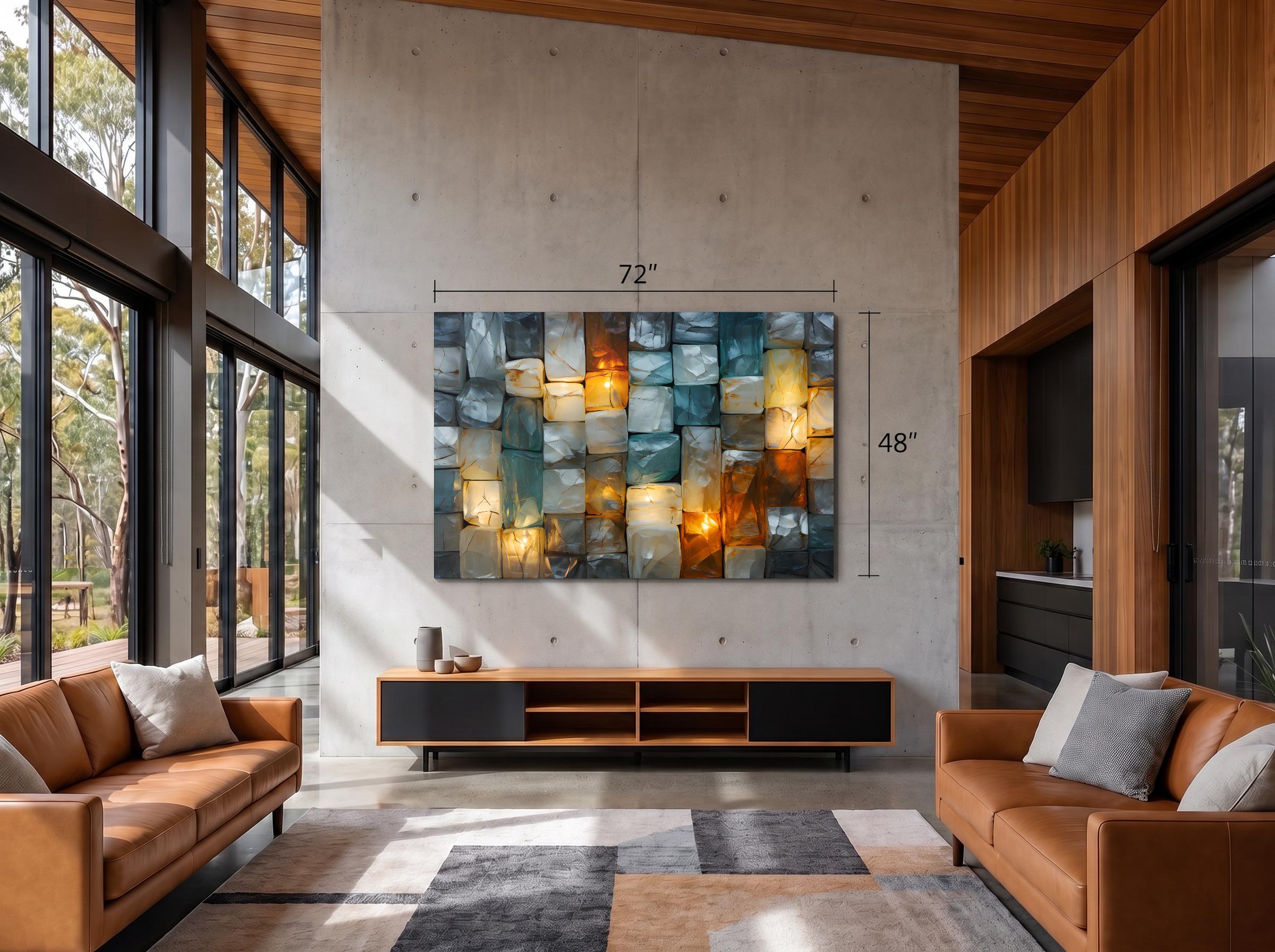 Ethereal Glow Acrylic Glass Wall Art: Teal Turquoise Amber Mosaic