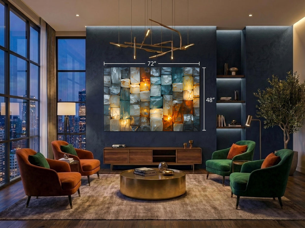 Ethereal Glow Acrylic Glass Wall Art: Teal Turquoise Amber Mosaic