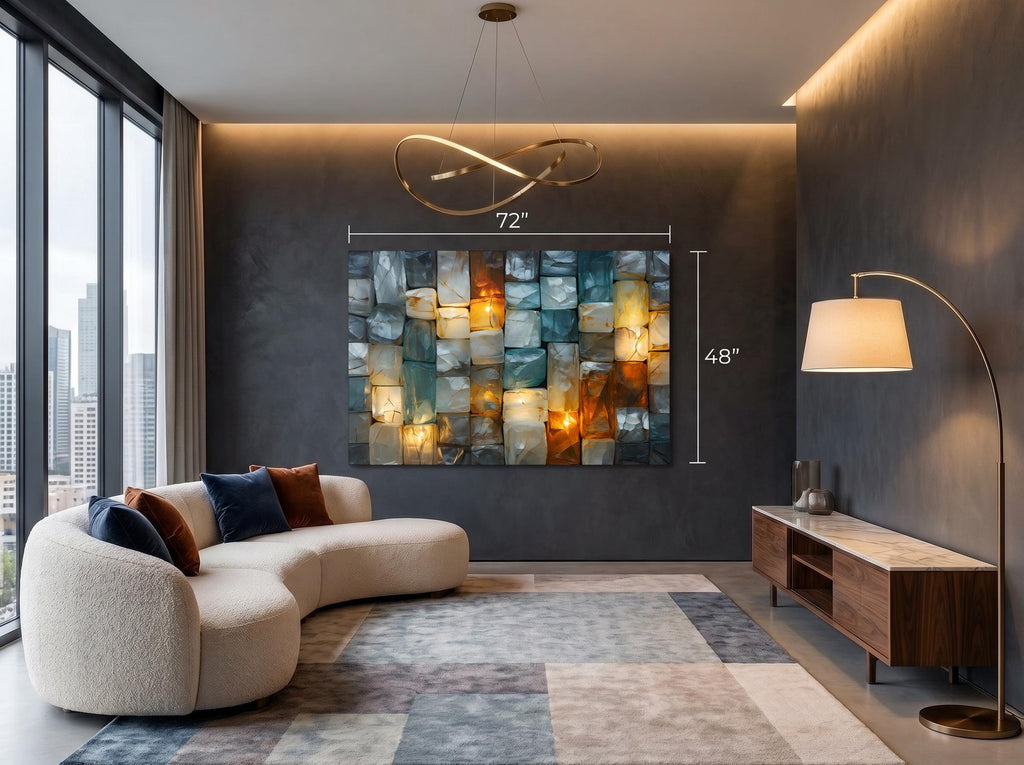 Ethereal Glow Acrylic Glass Wall Art: Teal Turquoise Amber Mosaic