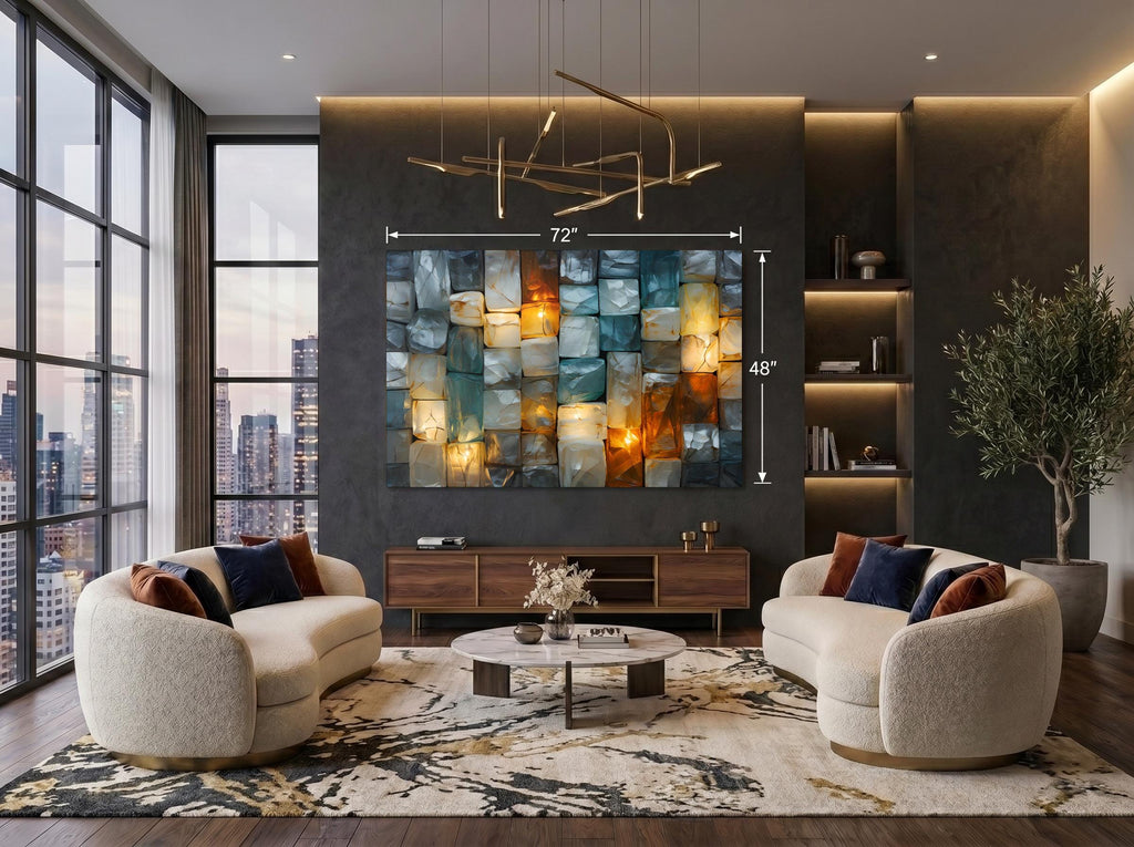 Ethereal Glow Acrylic Glass Wall Art: Teal Turquoise Amber Mosaic