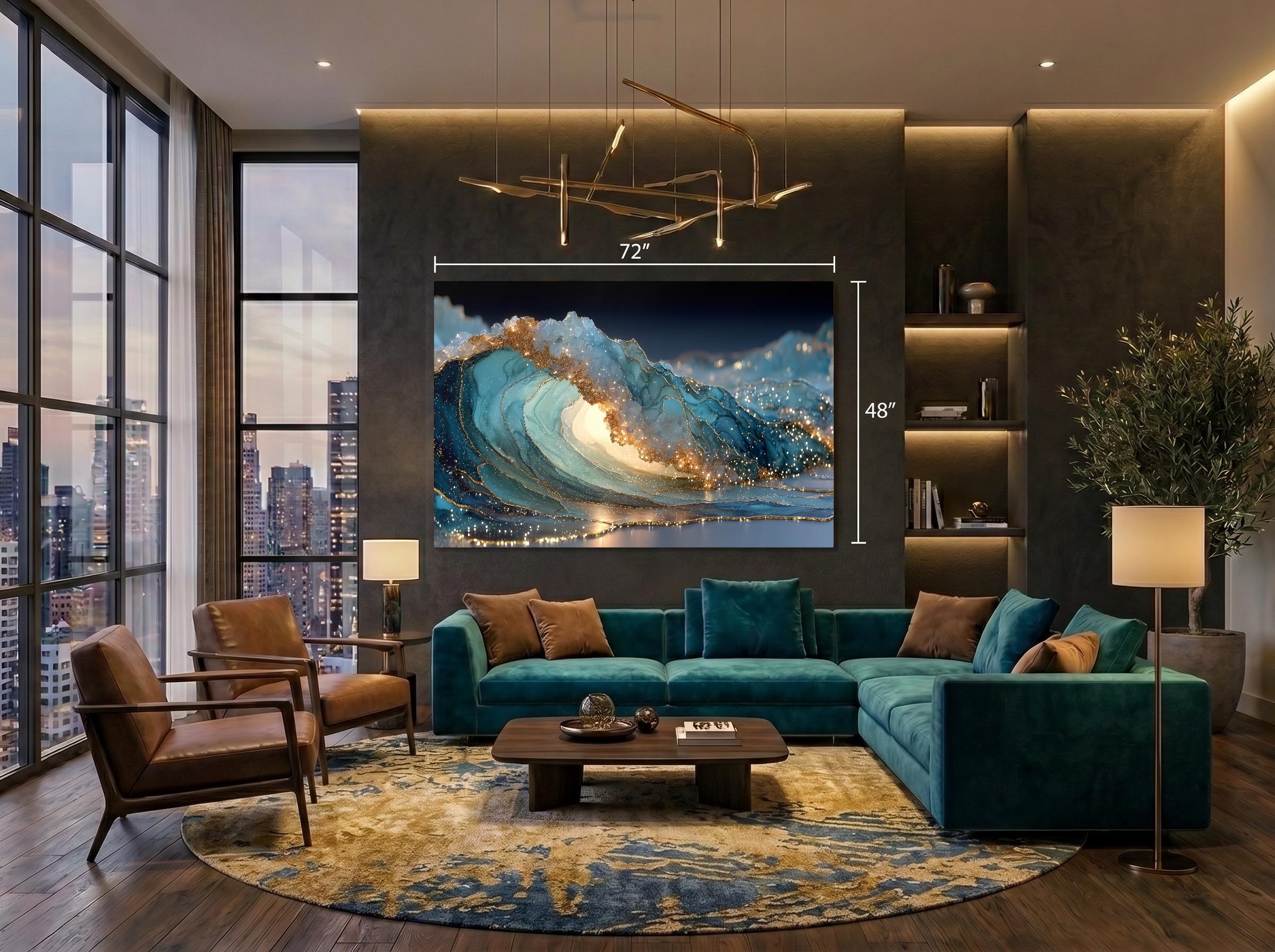 Aurelia Tide Crystal Acrylic Glass Wall Art, Luxury Ocean Wave Decor