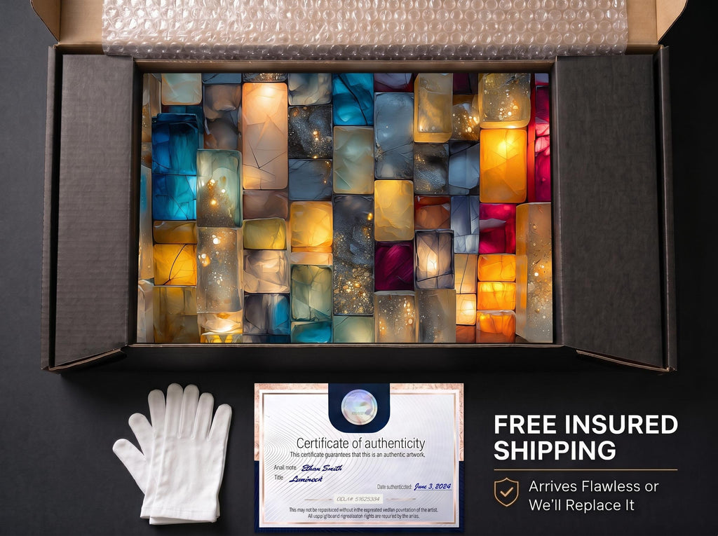 Jewel-Tone Marble Mosaic - Luxury Crystal AcrylGlass Wall Art with 3D Backlit Illusion