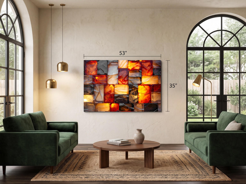 Amber Radiance Mosaic: Crystal AcrylGlass Wall Art - Modern Statement Piece