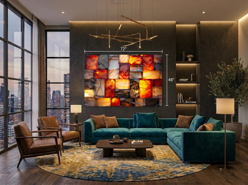 Amber Radiance Mosaic: Crystal AcrylGlass Wall Art - Modern Statement Piece