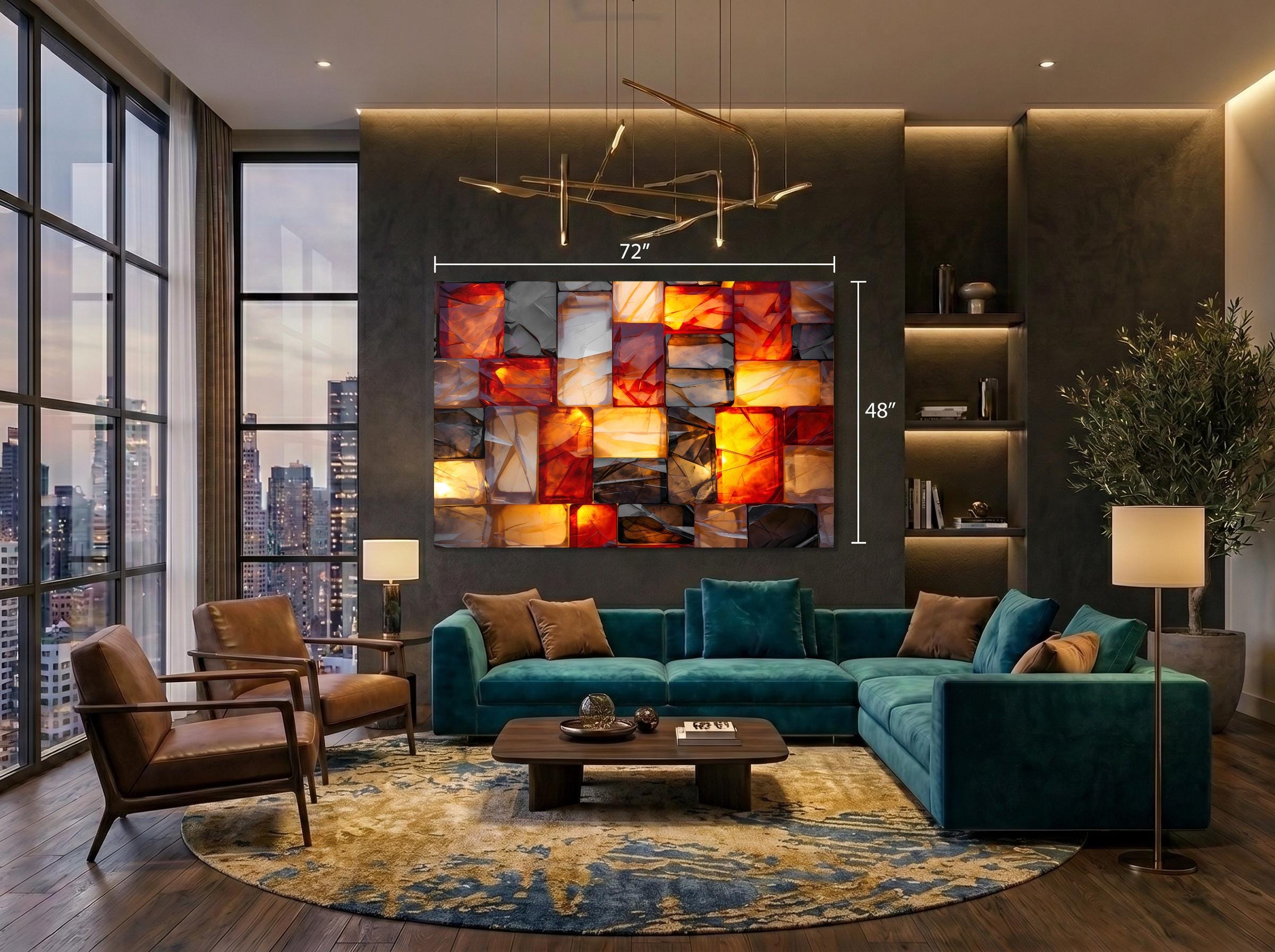 Amber Radiance Mosaic: Crystal AcrylGlass Wall Art - Modern Statement Piece