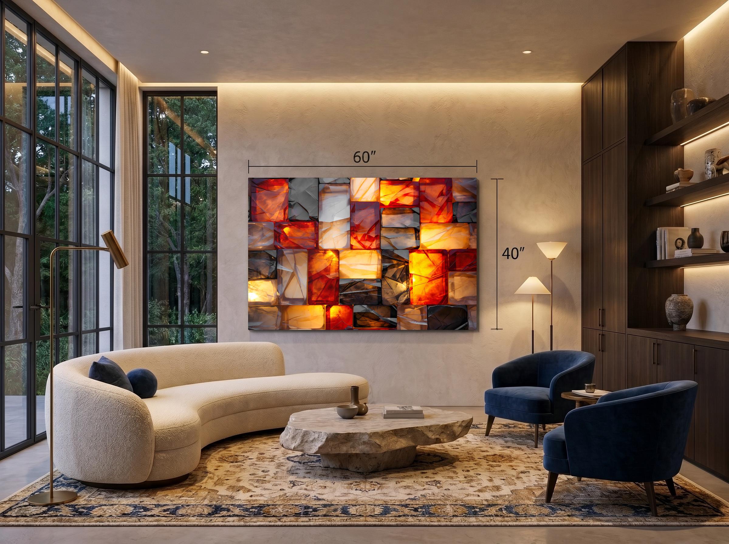 Amber Radiance Mosaic: Crystal AcrylGlass Wall Art - Modern Statement Piece