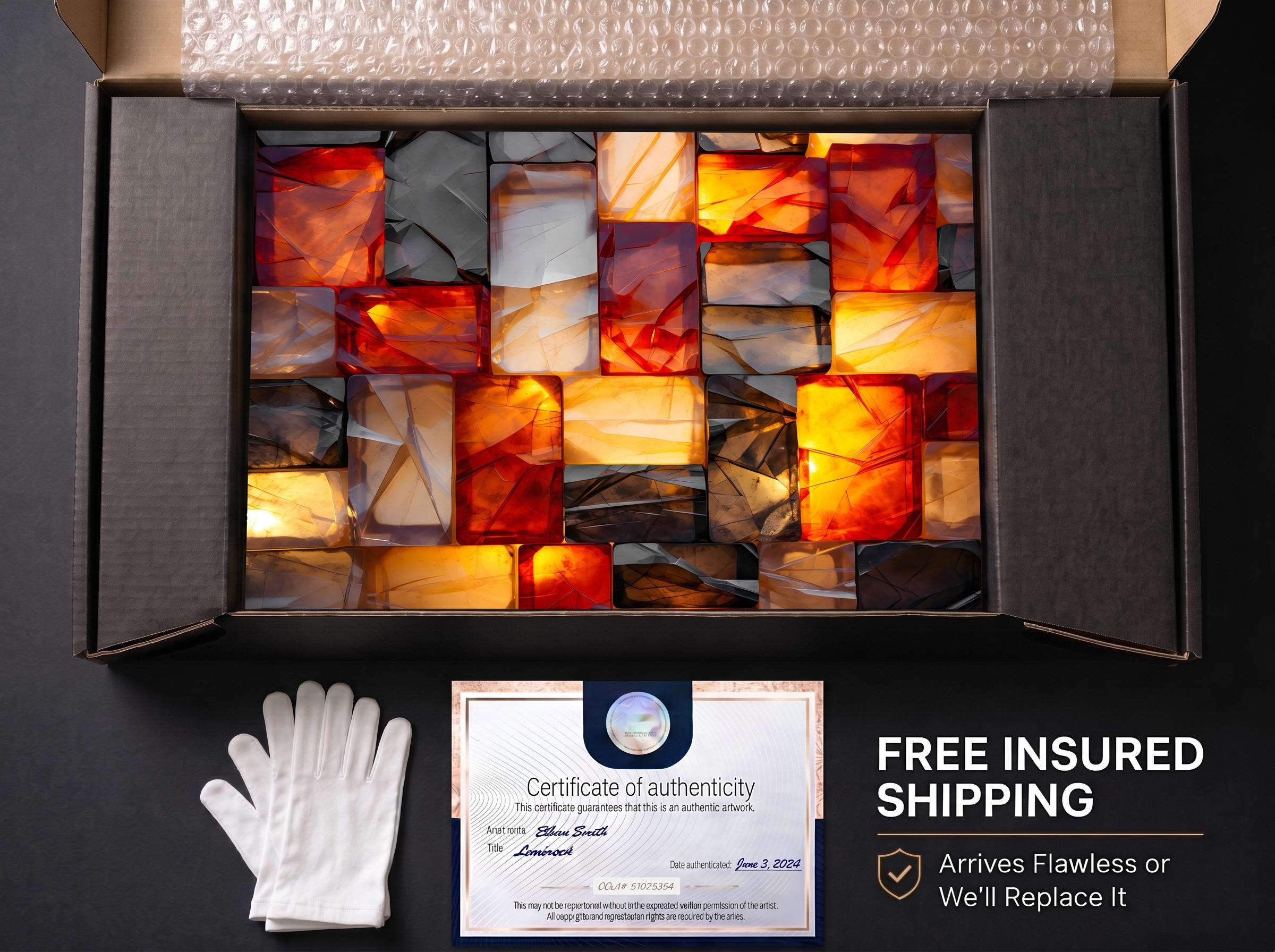 Amber Radiance Mosaic: Crystal AcrylGlass Wall Art - Modern Statement Piece
