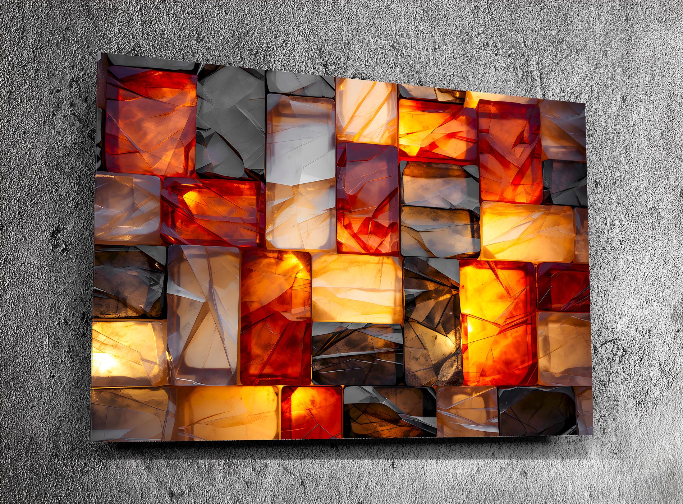 Amber Radiance Mosaic: Crystal AcrylGlass Wall Art - Modern Statement Piece