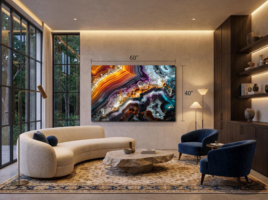 Geode Luxfire AcrylGlass Wall Art: Luminous Agate, Brushed Gold Accents