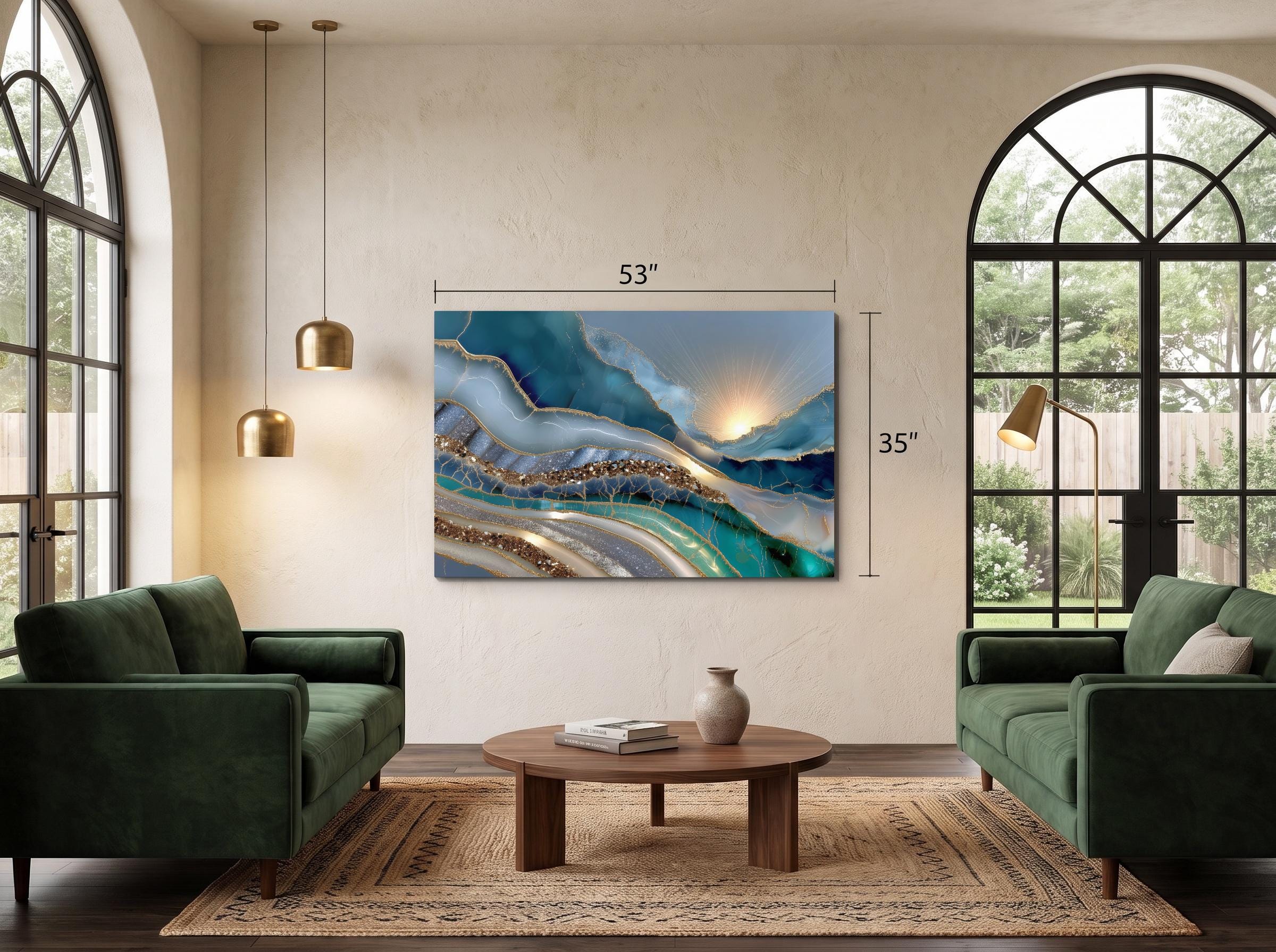 Stardust Azure Crystal AcrylGlass Wall Art – Blue Gold Abstract Artwork