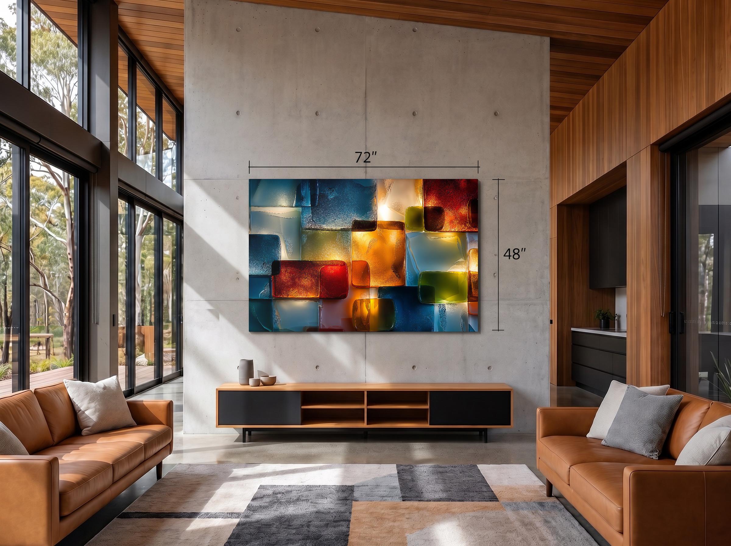Luminous Topaz & Sapphire Crystal AcrylGlass Wall Decor: Contemporary Art with 3D and Backlit illusion