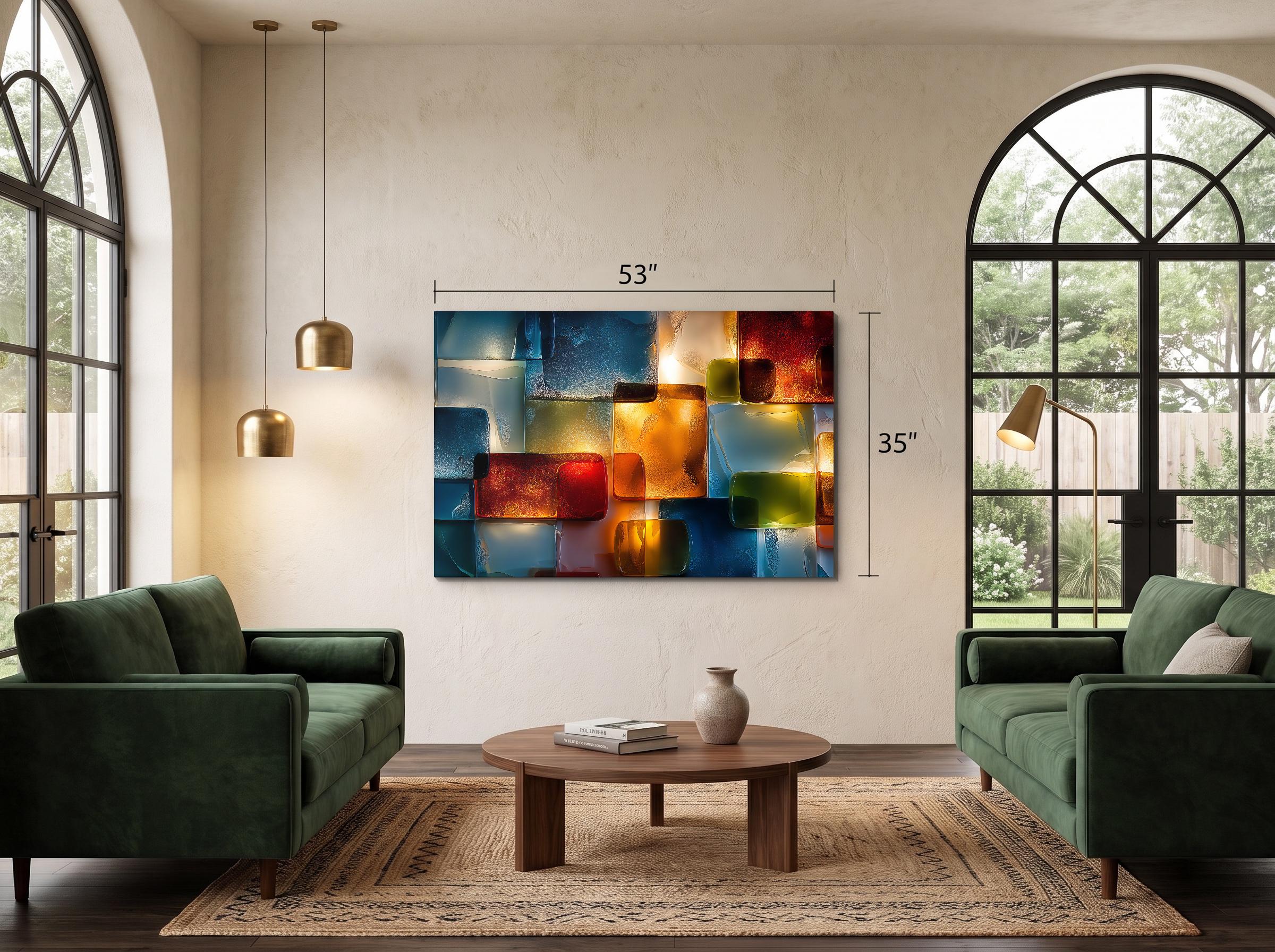 Luminous Topaz & Sapphire Crystal AcrylGlass Wall Decor: Contemporary Art with 3D and Backlit illusion