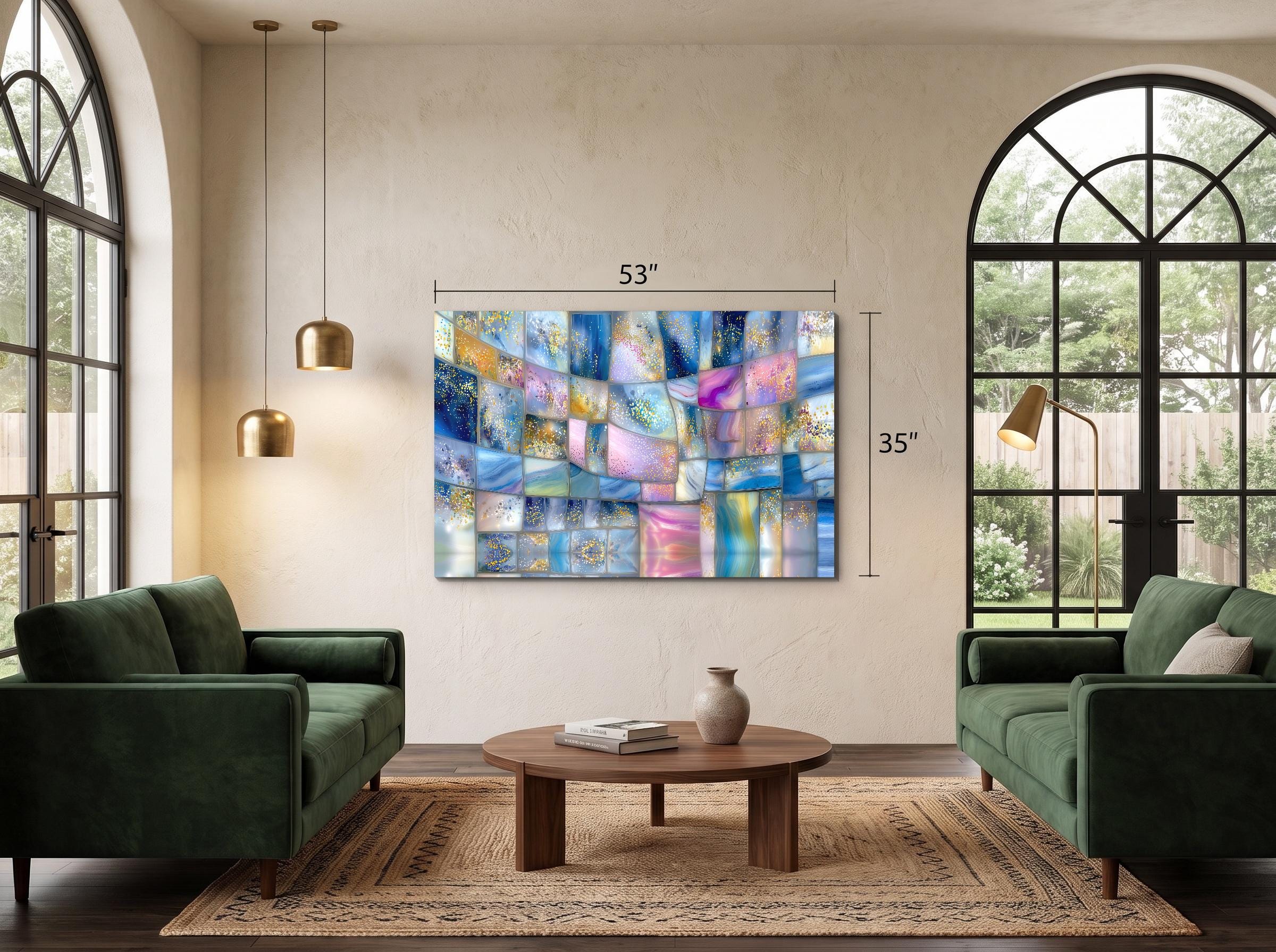Vitraelle Acrylic Glass Wall Art, Blue Pink Gold Mosaic Decor