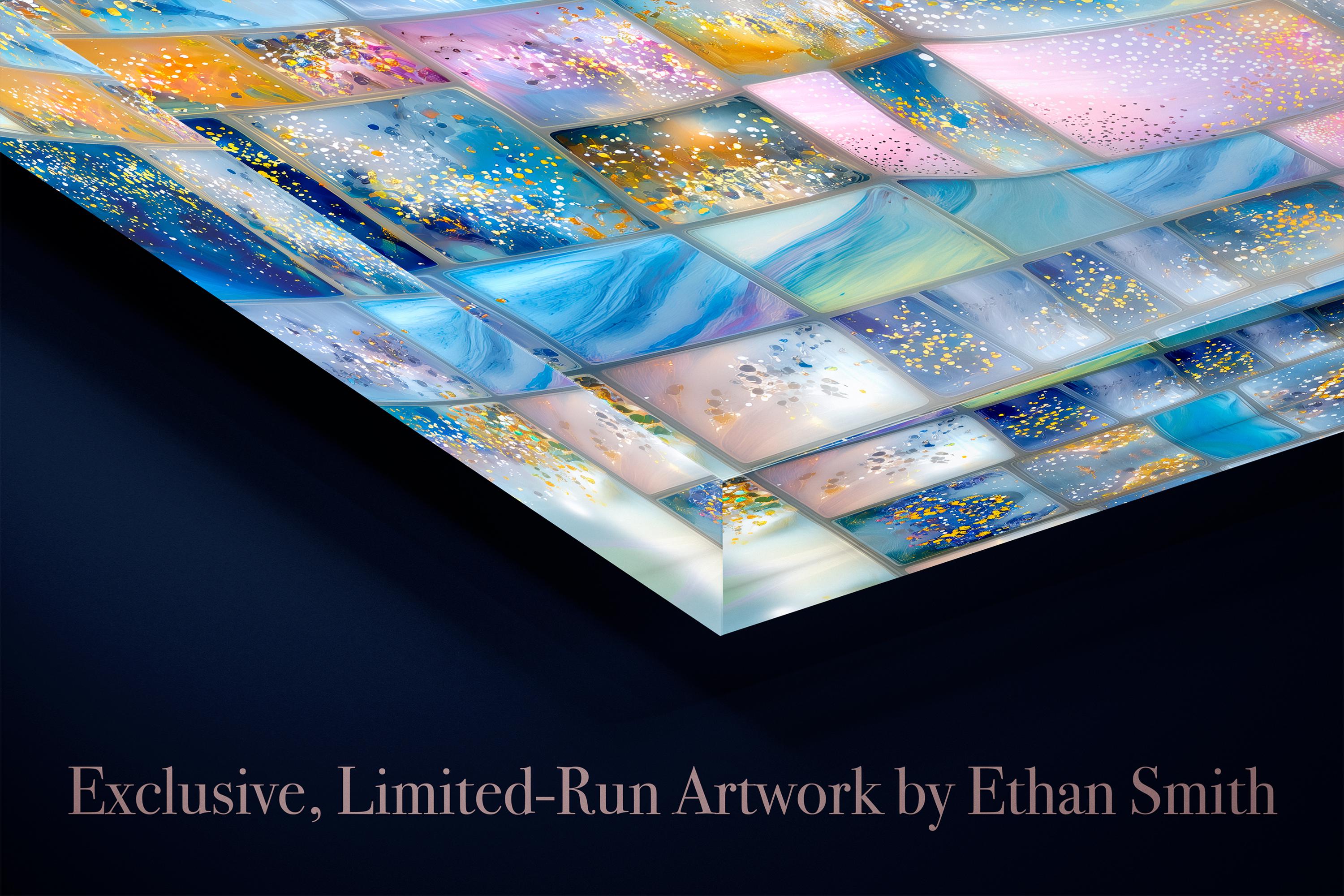 Vitraelle Acrylic Glass Wall Art, Blue Pink Gold Mosaic Decor