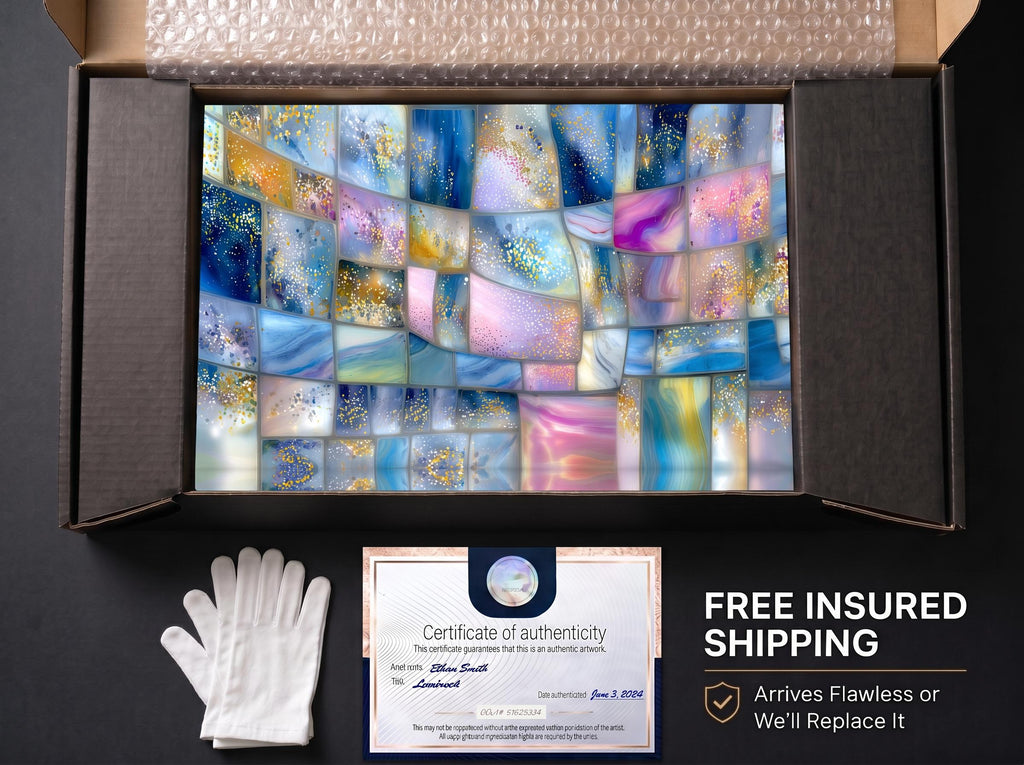 Vitraelle Acrylic Glass Wall Art, Blue Pink Gold Mosaic Decor
