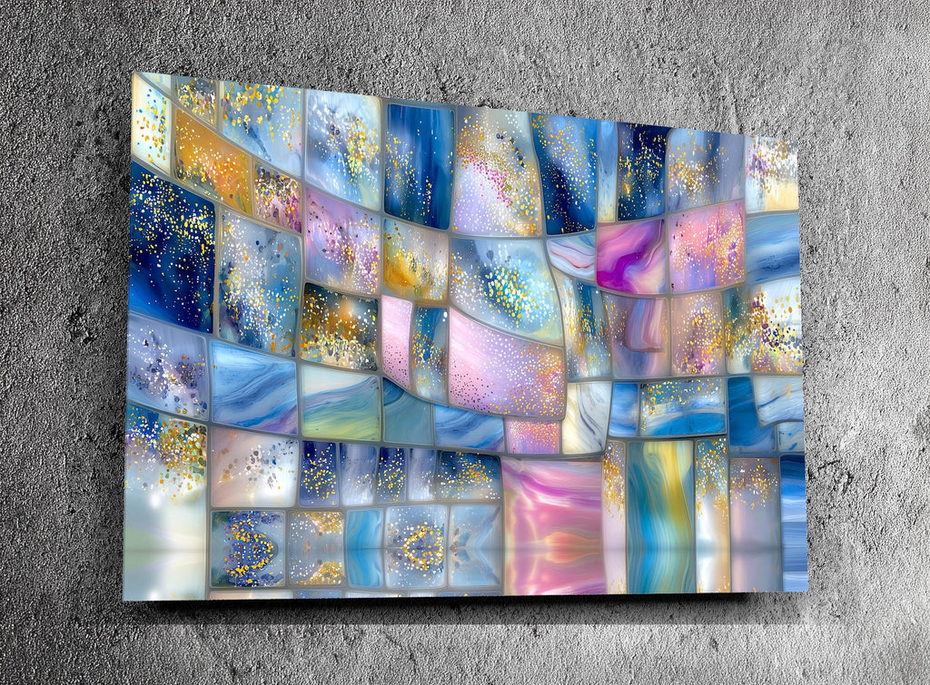 Vitraelle Acrylic Glass Wall Art, Blue Pink Gold Mosaic Decor
