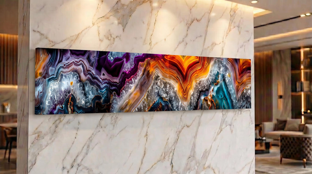 Geode Ember Rift Panoramic, Luxury Crystal AcrylGlass Above Bed Wall Art