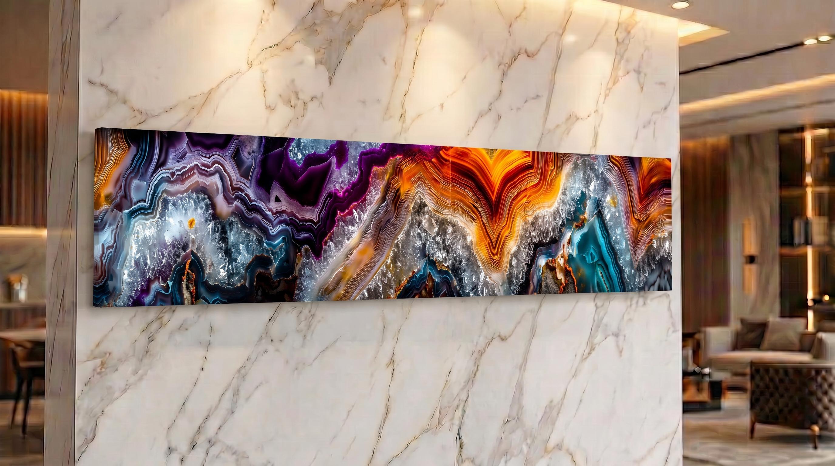 Geode Ember Rift Panoramic, Luxury Crystal AcrylGlass Above Bed Wall Art