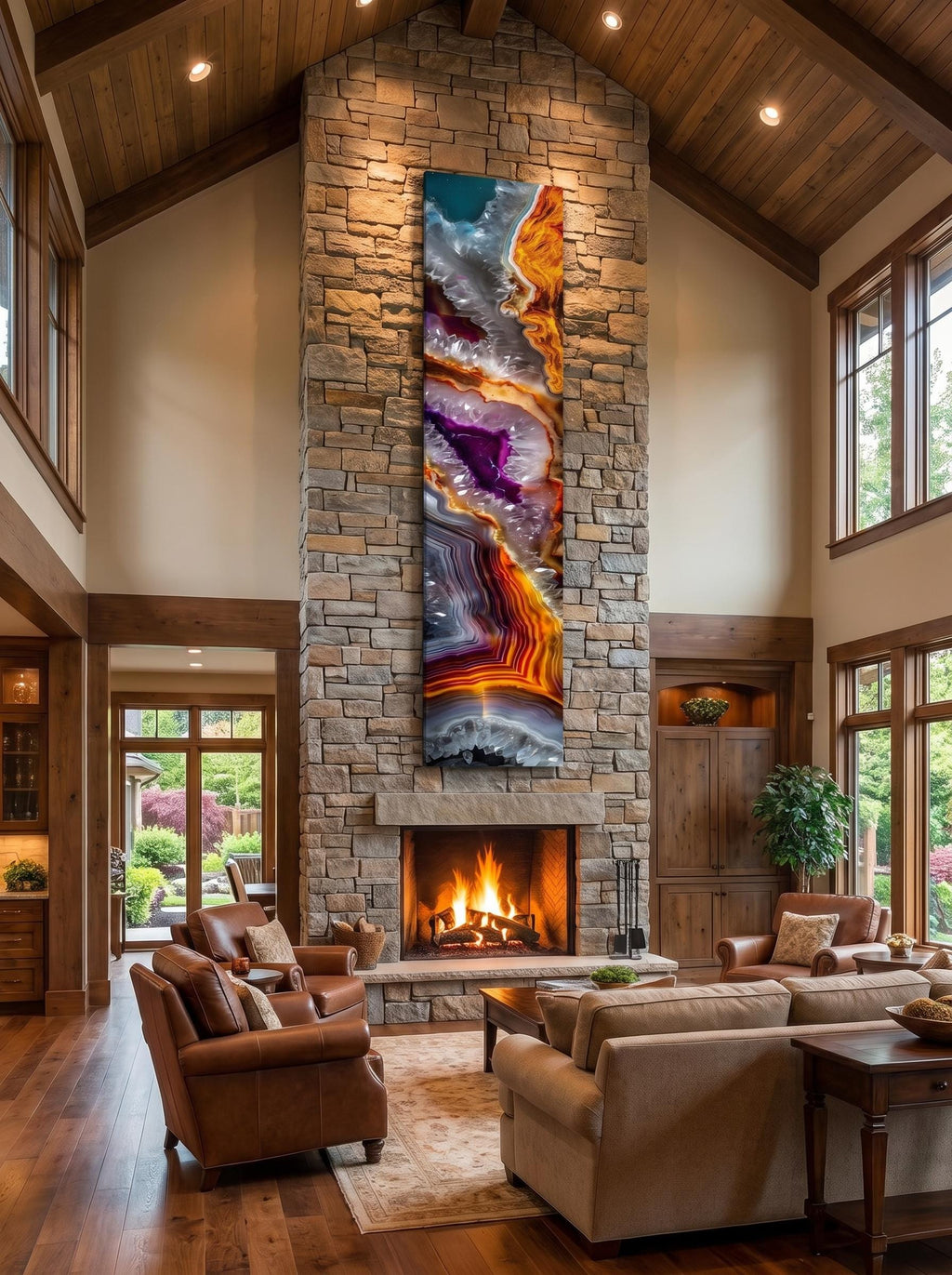 Geode Ember Rift Ascend, Luxury Crystal AcrylGlass Wall Art for Staircase & Fireplace