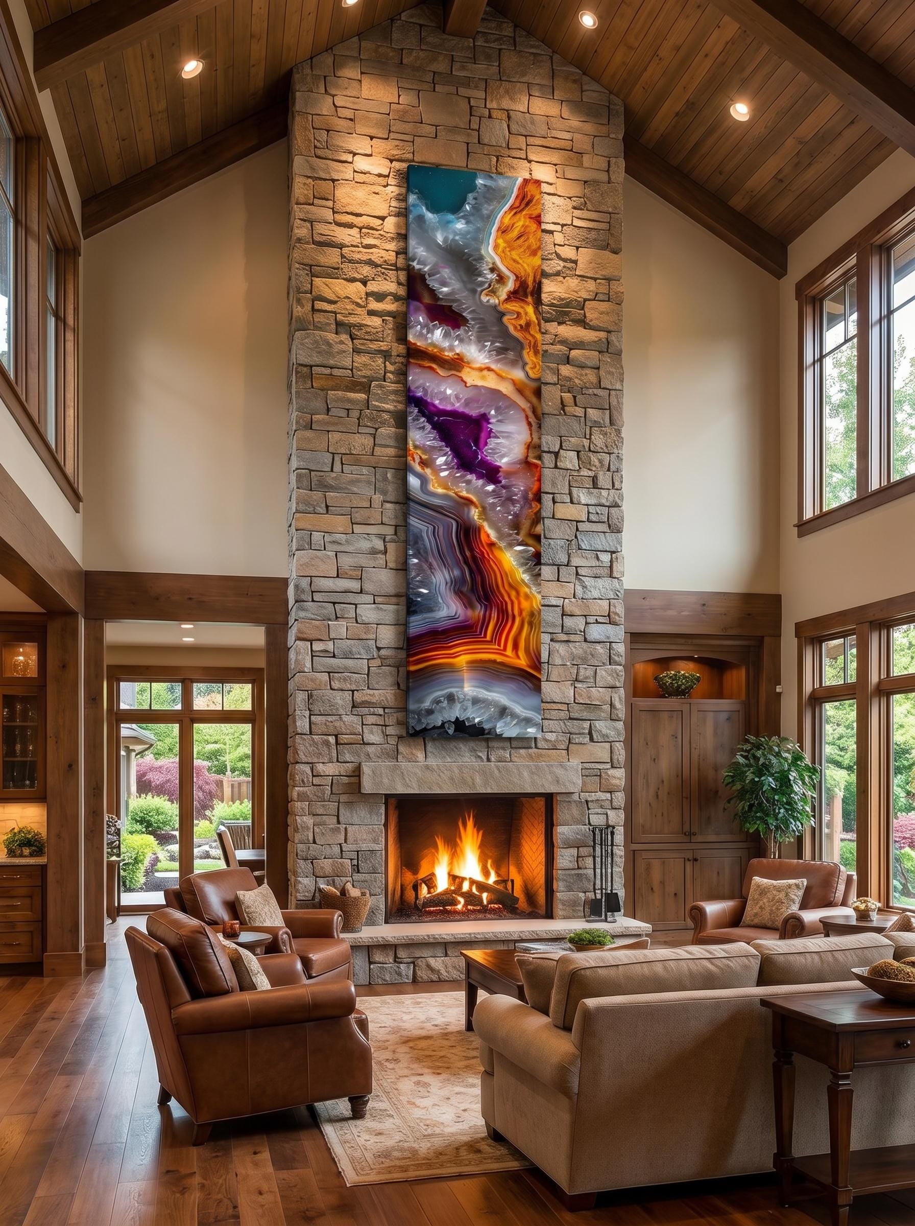 Geode Ember Rift Ascend, Luxury Crystal AcrylGlass Wall Art for Staircase & Fireplace