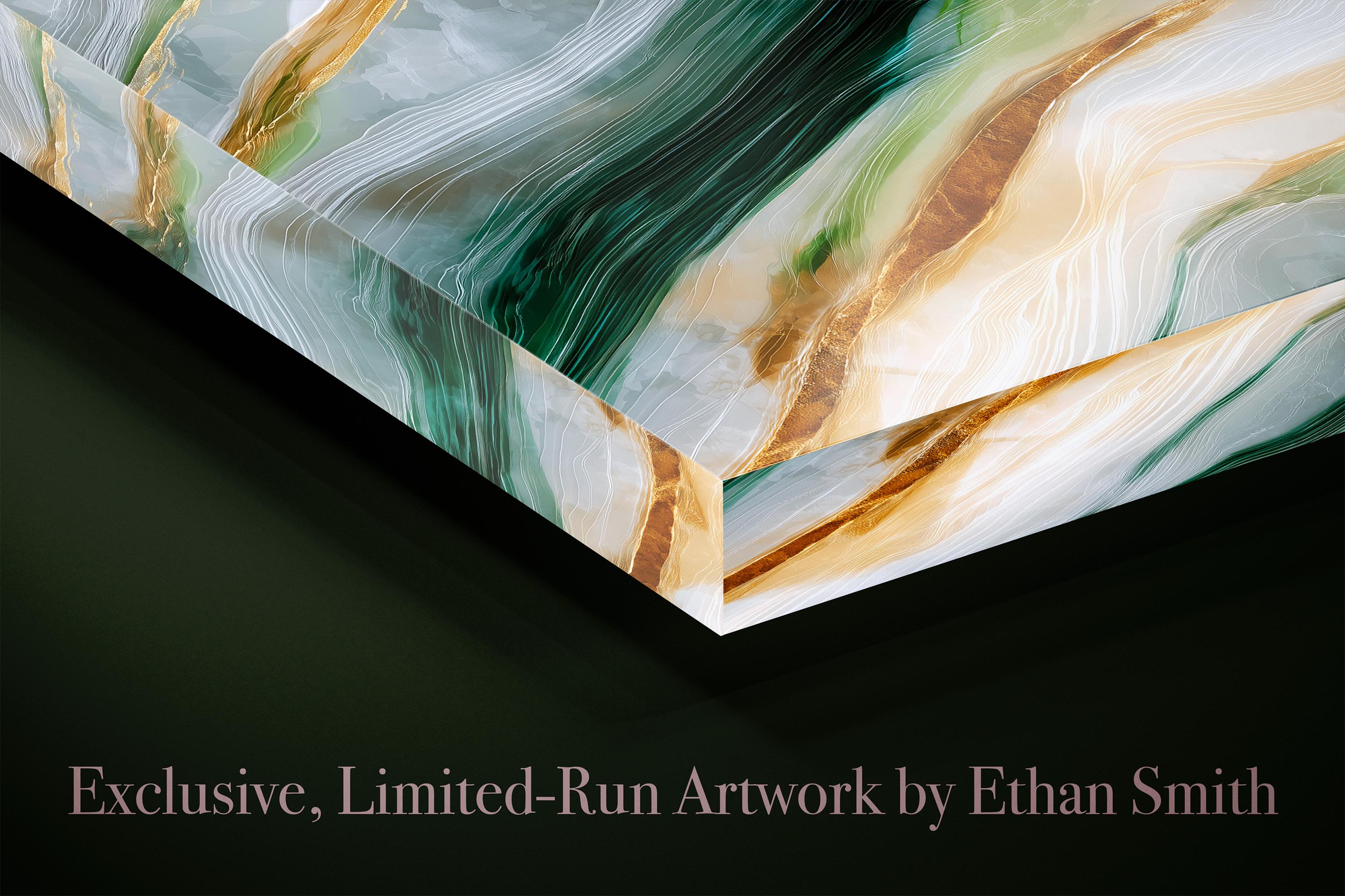 Emerald Vein Crystal Acrylic Wall Art, Green Gold Statement Piece for Med Spa Office
