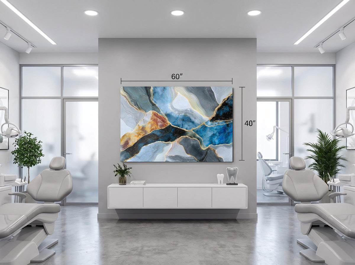 Cobalt Emberline Blue Gold Mineral Abstract Crystal AcrylGlass Wall Art, Modern Luxury Artwork