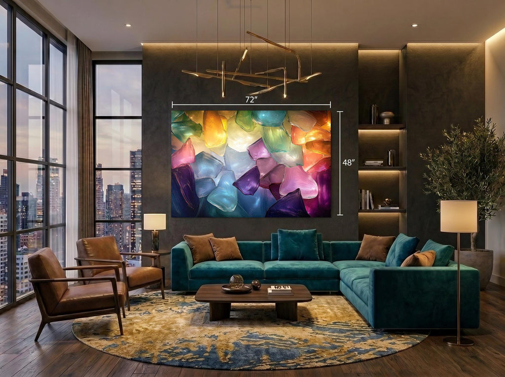 Luminous Petal Mosaic AcrylGlass Wall Art: Colorful Crystal Flower Panels with 3D Glow Effect