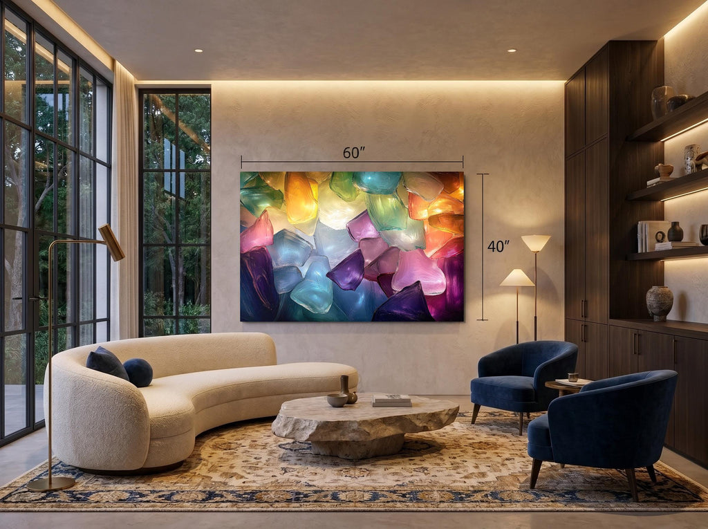 Luminous Petal Mosaic AcrylGlass Wall Art: Colorful Crystal Flower Panels with 3D Glow Effect
