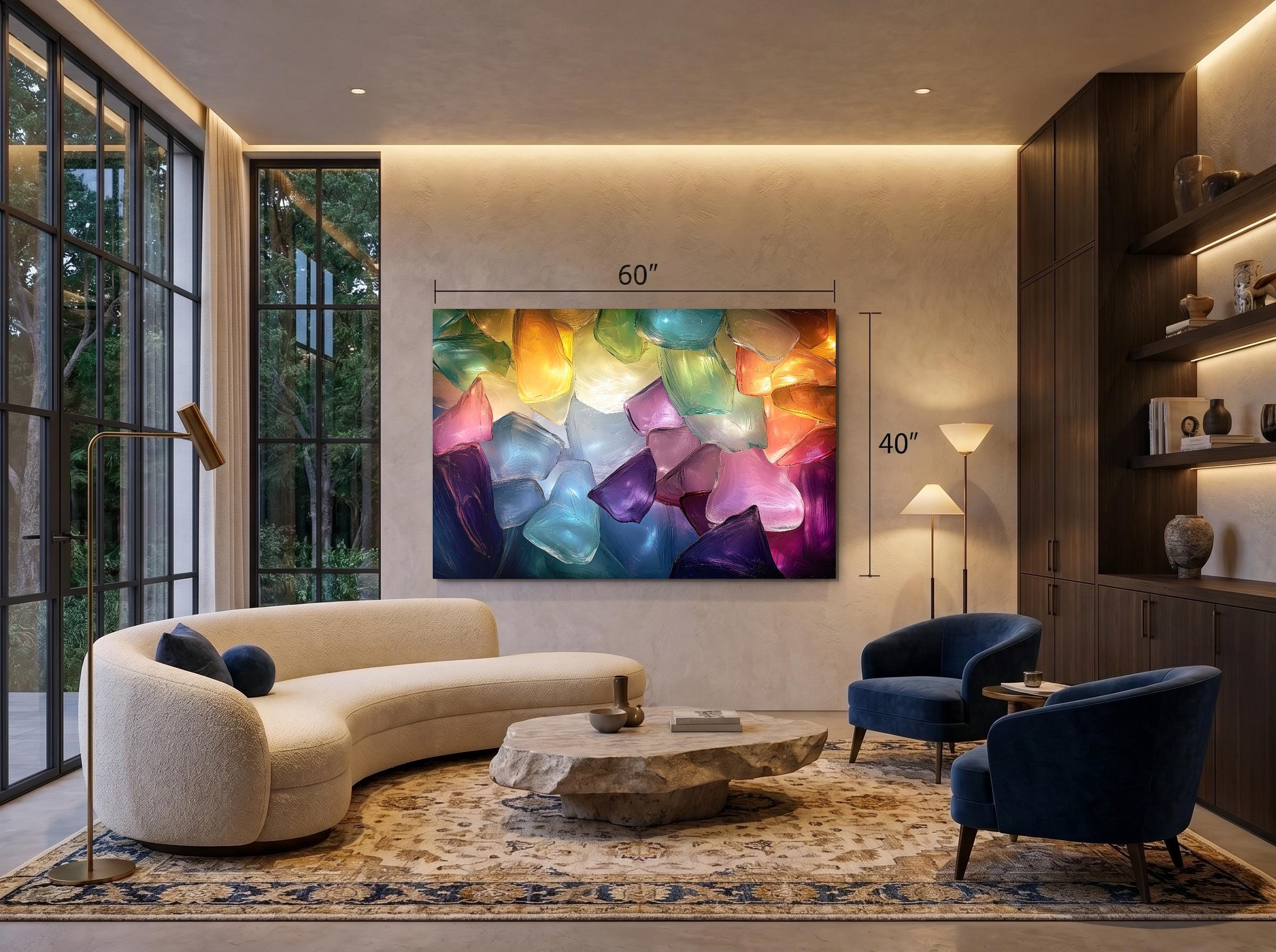 Luminous Petal Mosaic AcrylGlass Wall Art: Colorful Crystal Flower Panels with 3D Glow Effect