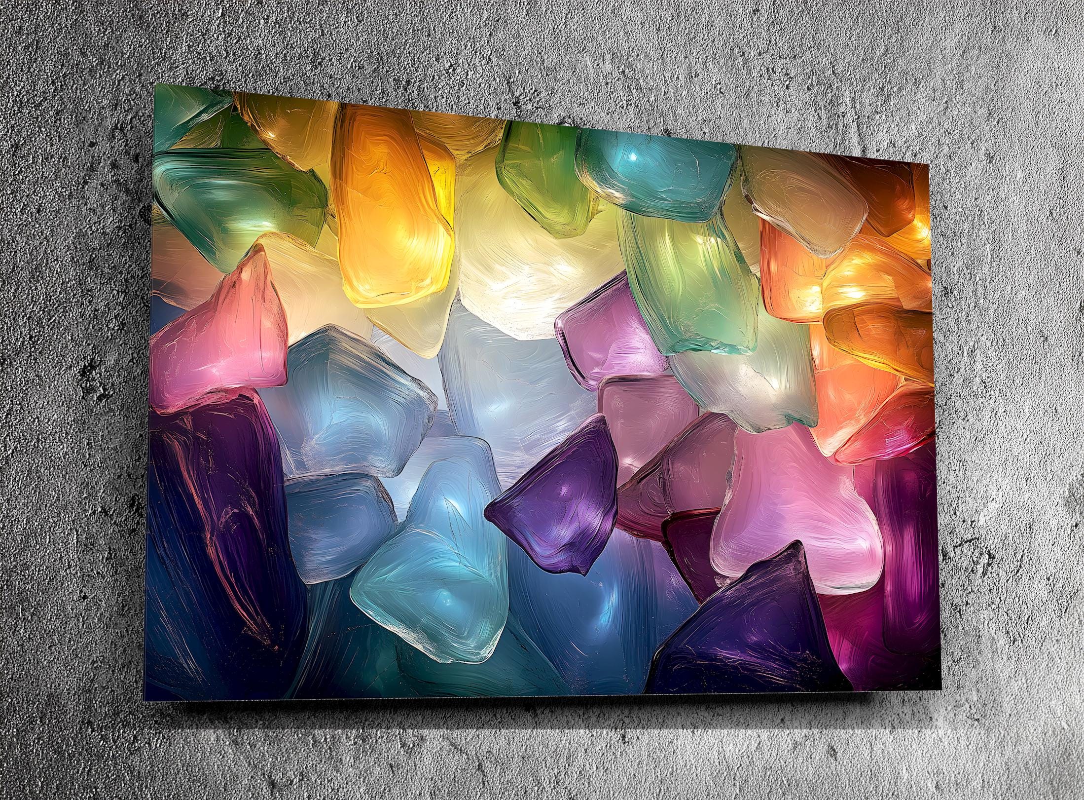 Luminous Petal Mosaic AcrylGlass Wall Art: Colorful Crystal Flower Panels with 3D Glow Effect