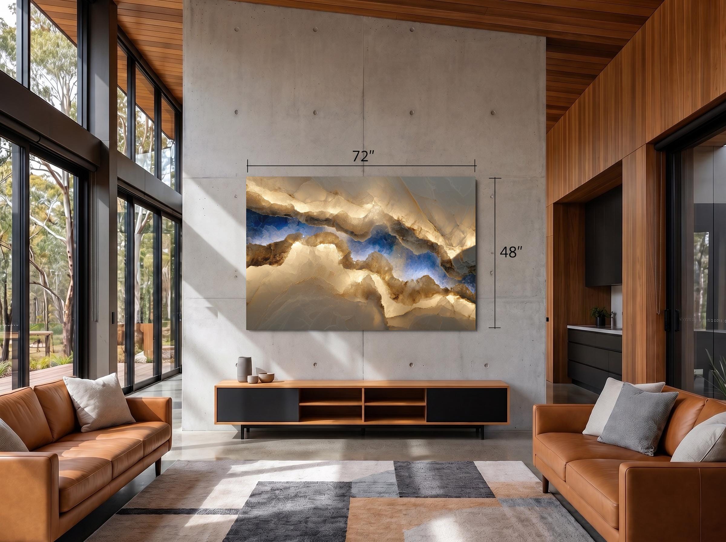 Sapphire Lumina Vein Crystal AcrylGlass Wall Art, Blue Onyx Stone Inspired Statement Panel