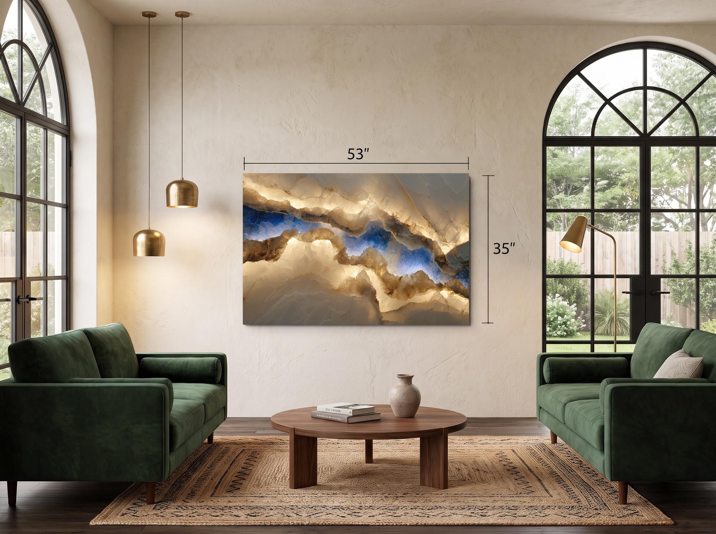 Sapphire Lumina Vein Crystal AcrylGlass Wall Art, Blue Onyx Stone Inspired Statement Panel
