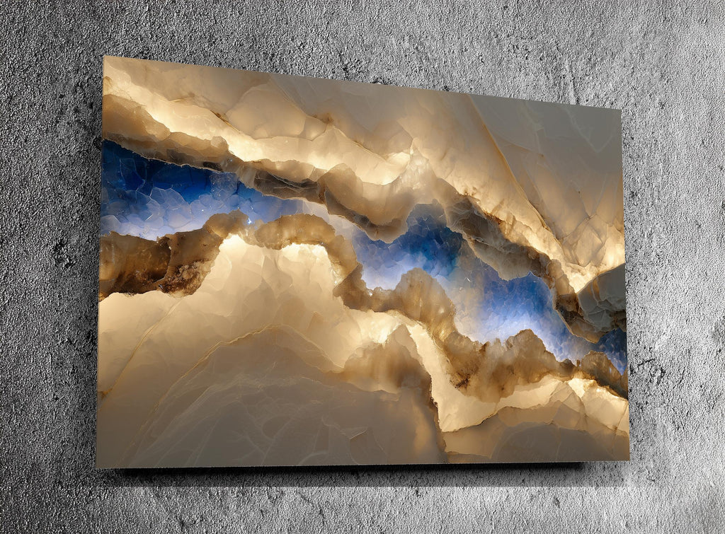 Sapphire Lumina Vein Crystal AcrylGlass Wall Art, Blue Onyx Stone Inspired Statement Panel