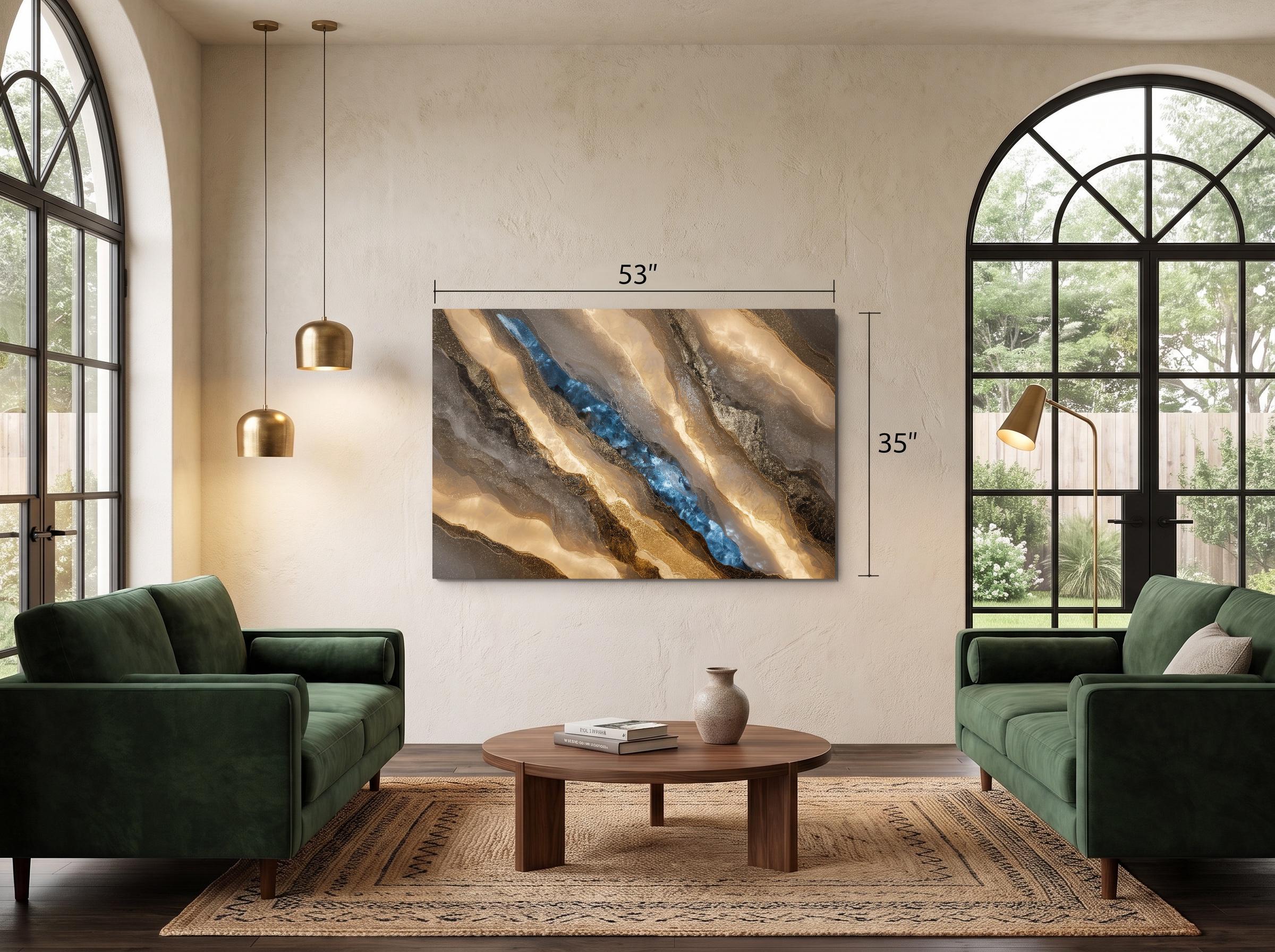 Sapphire Veil Meridian Crystal AcrylGlass Wall Art – Blue Onyx Abstract Marble Decor