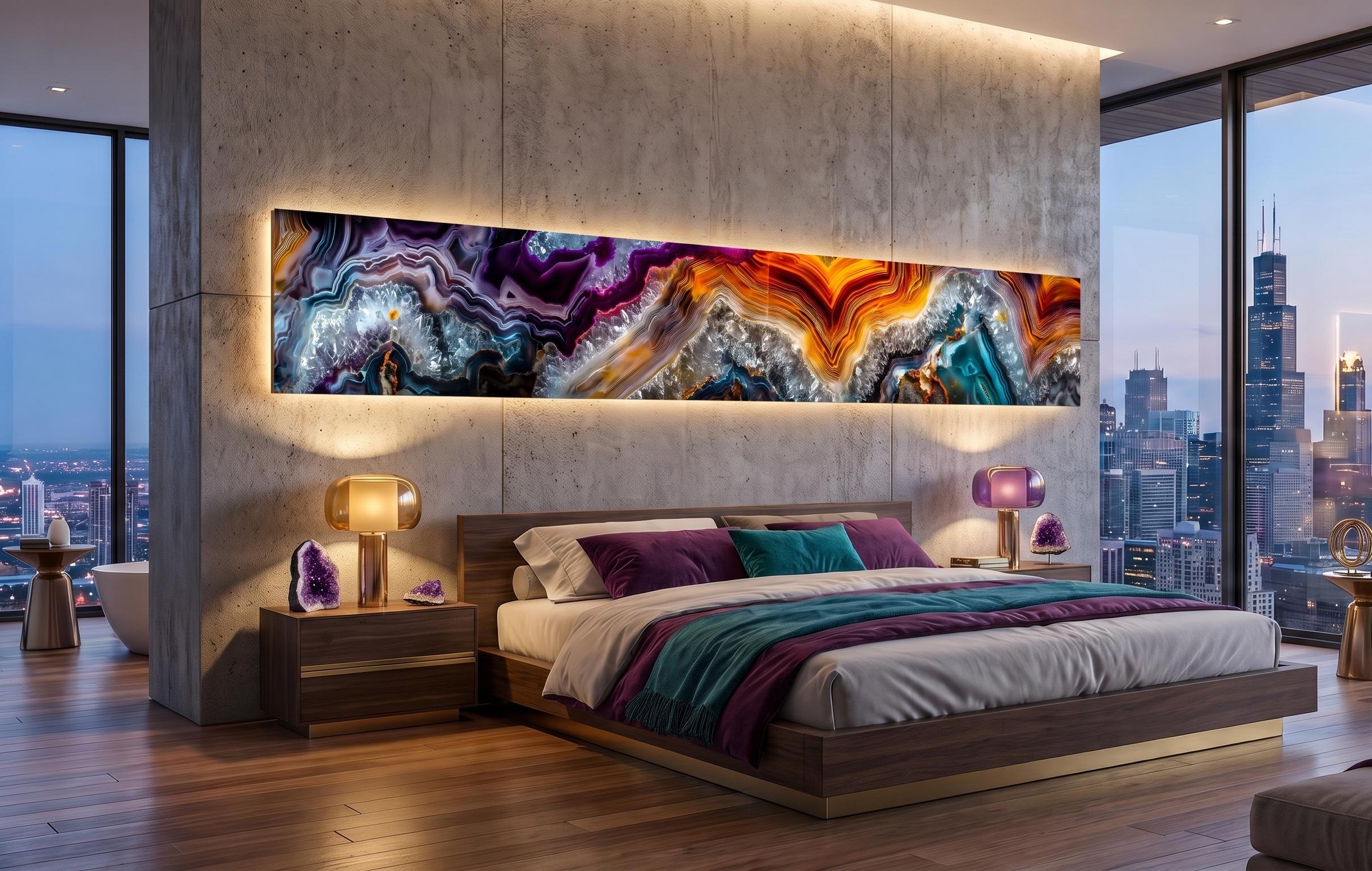 Geode Ember Rift Panoramic, Luxury Crystal AcrylGlass Above Bed Wall Art