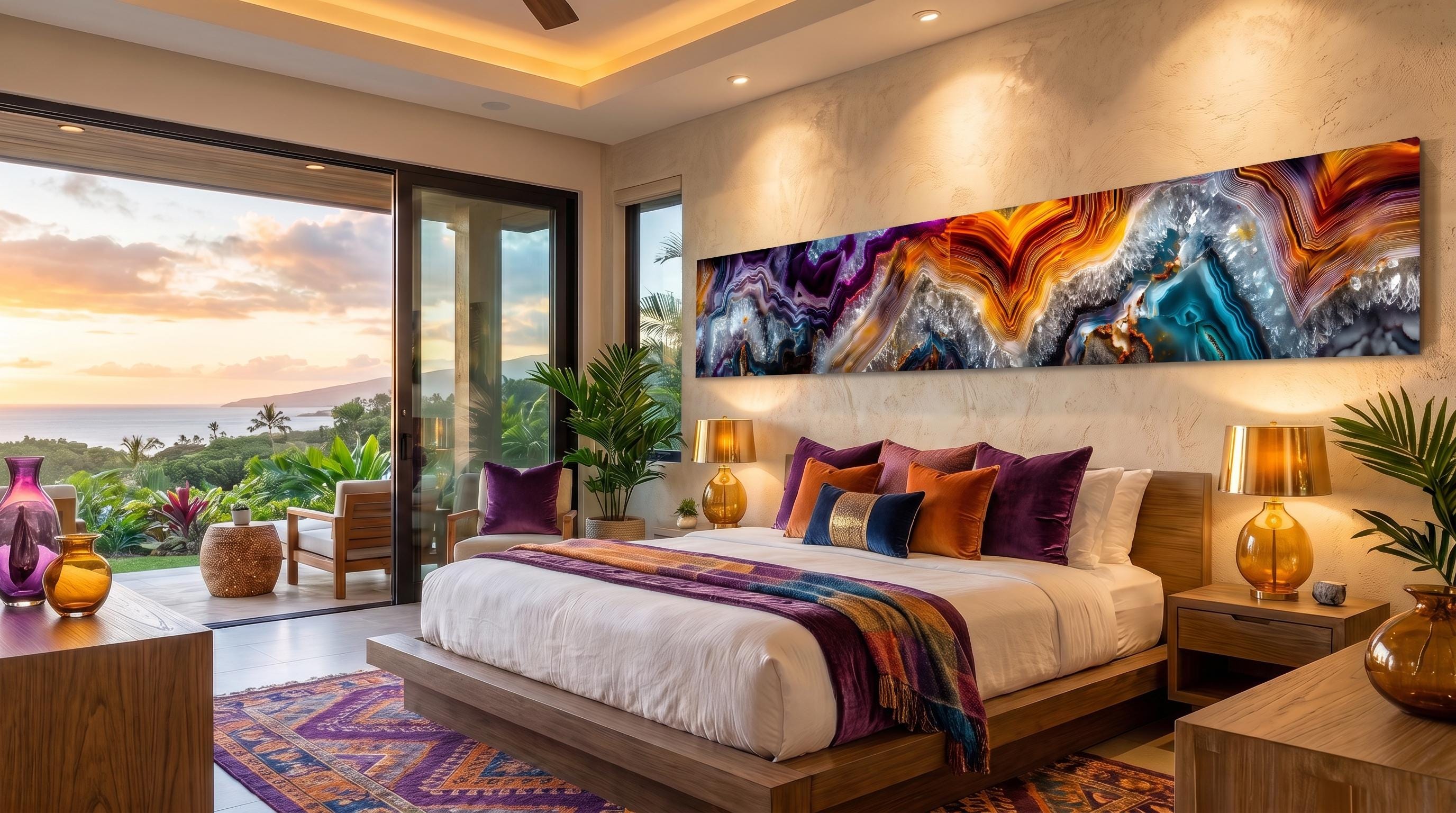 Geode Ember Rift Panoramic, Luxury Crystal AcrylGlass Above Bed Wall Art