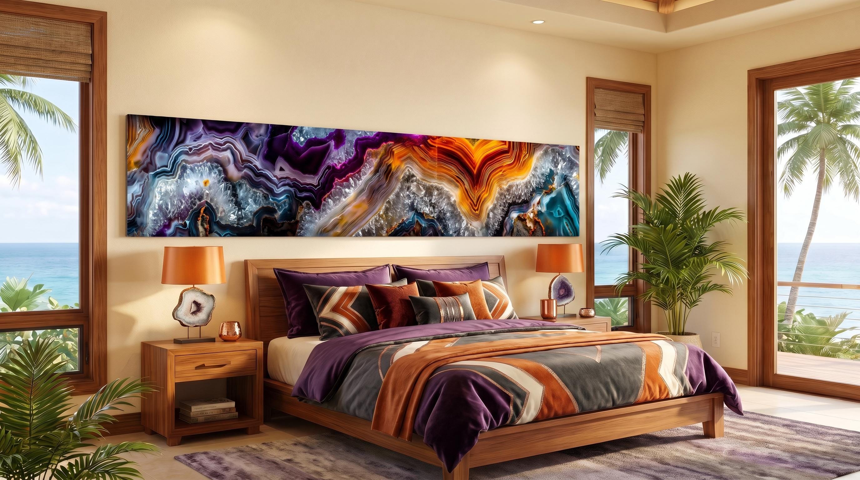 Geode Ember Rift Panoramic, Luxury Crystal AcrylGlass Above Bed Wall Art