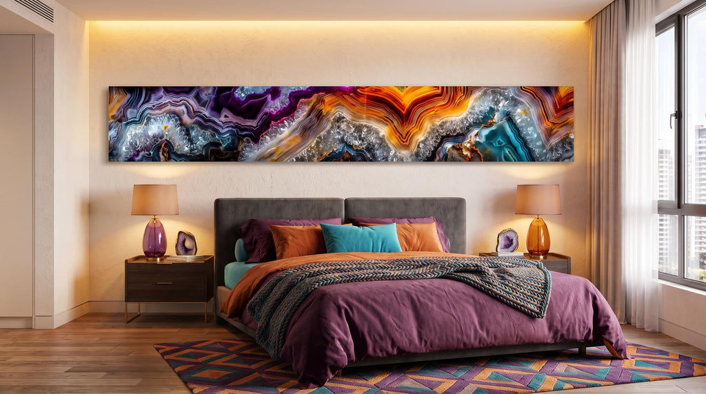 Geode Ember Rift Panoramic, Luxury Crystal AcrylGlass Above Bed Wall Art