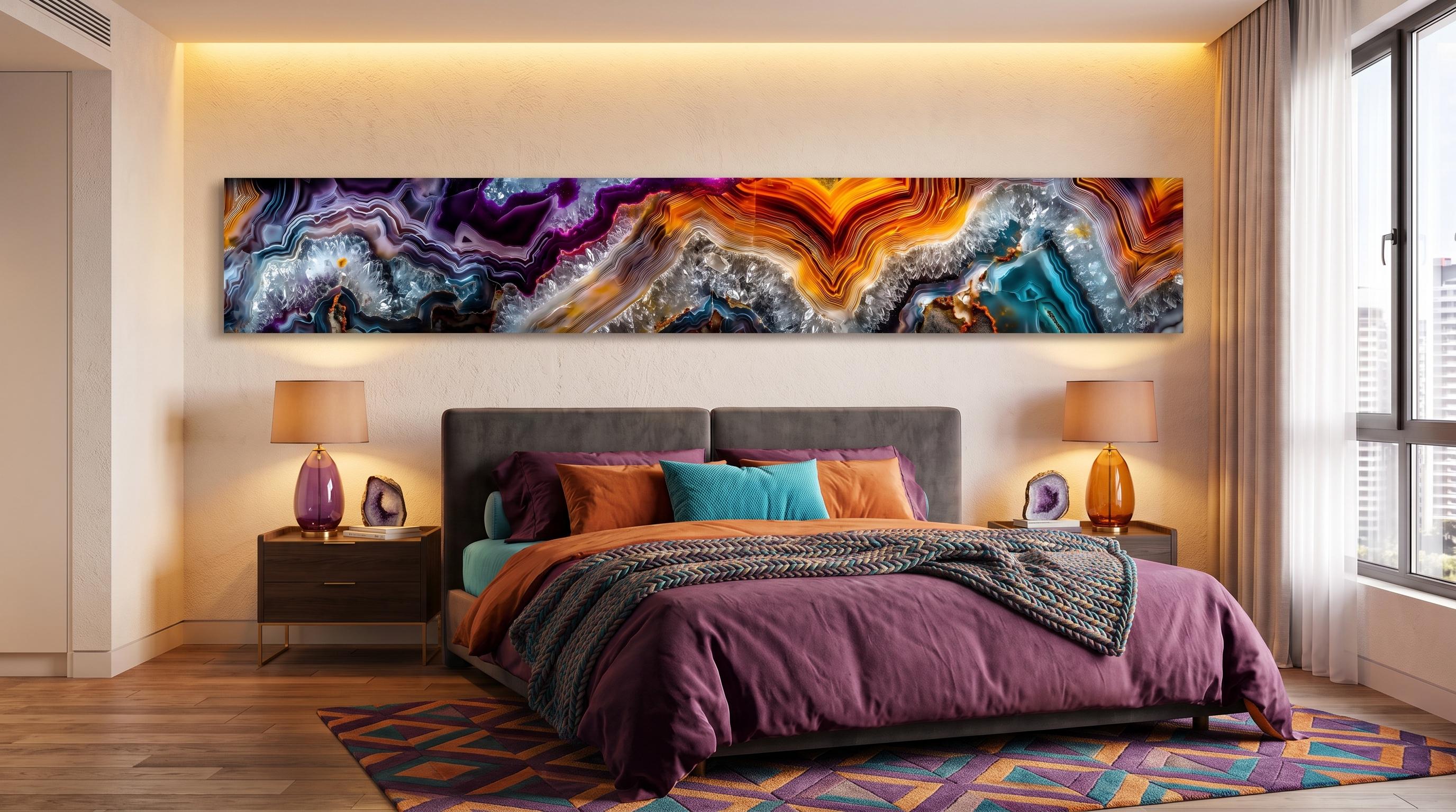 Geode Ember Rift Panoramic, Luxury Crystal AcrylGlass Above Bed Wall Art