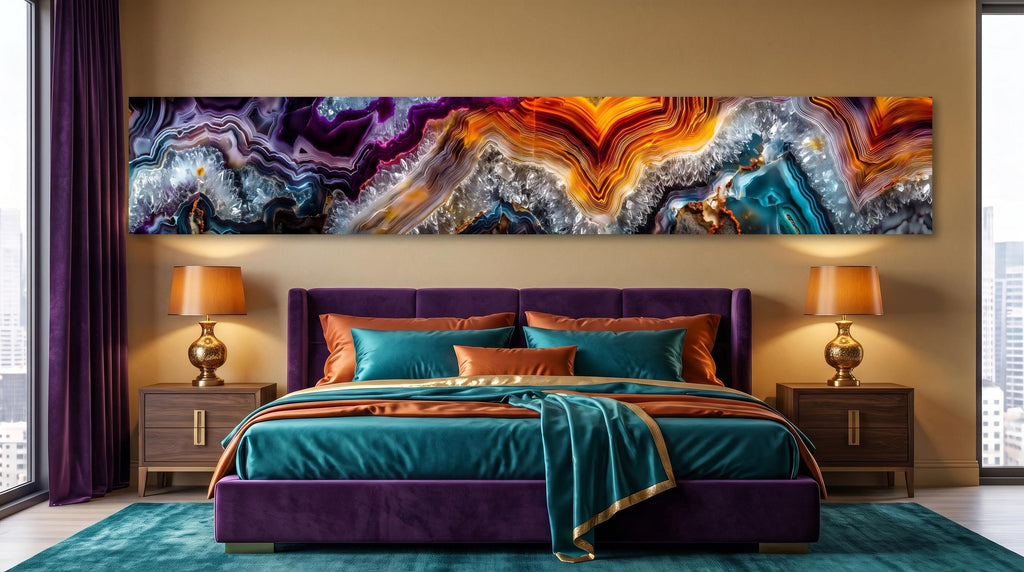 Geode Ember Rift Panoramic, Luxury Crystal AcrylGlass Above Bed Wall Art